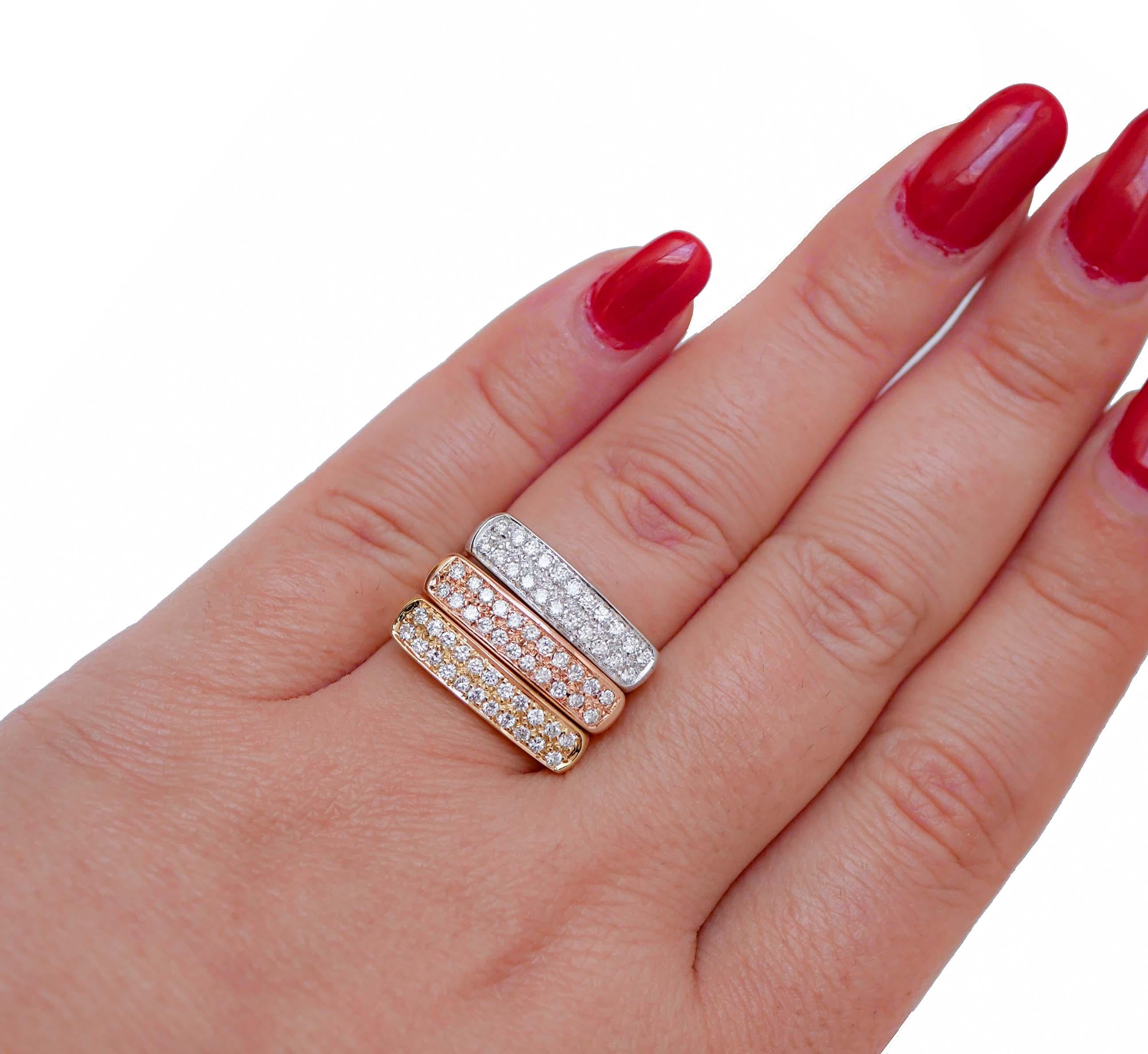 Diamonds, 18 Karat Rose Gold, White Gold and Yellow Gold Rings. In New Condition In Marcianise, Marcianise (CE)