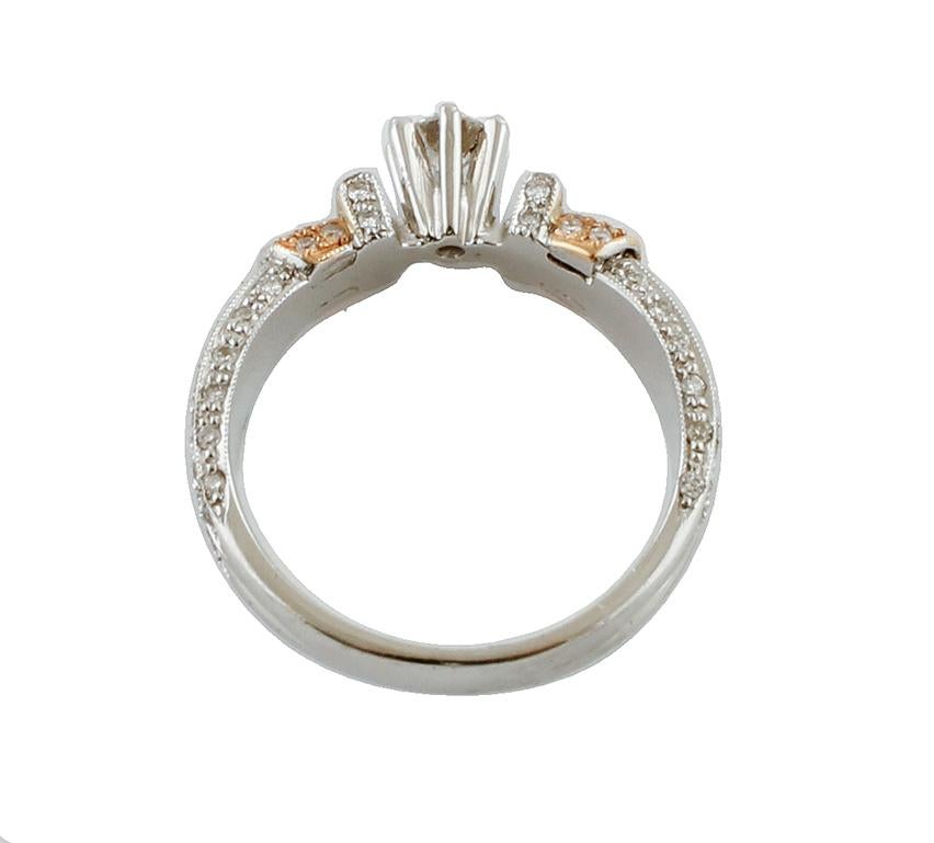 Brilliant Cut Diamonds, 18 Karat White and Rose Gold Engagement Ring For Sale
