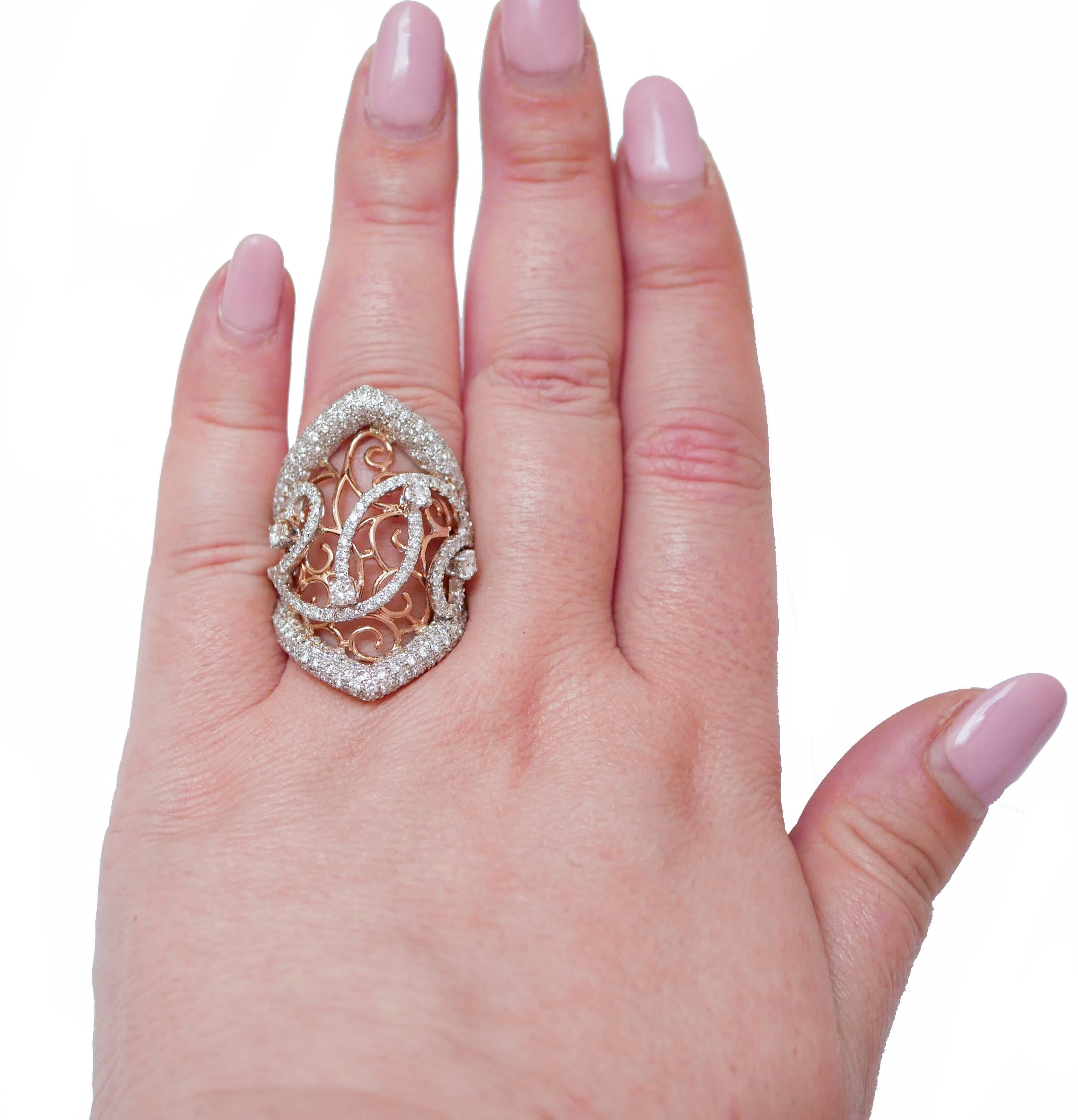 Brilliant Cut Diamonds, 18 Karat White Gold and Rose Gold Ring.
