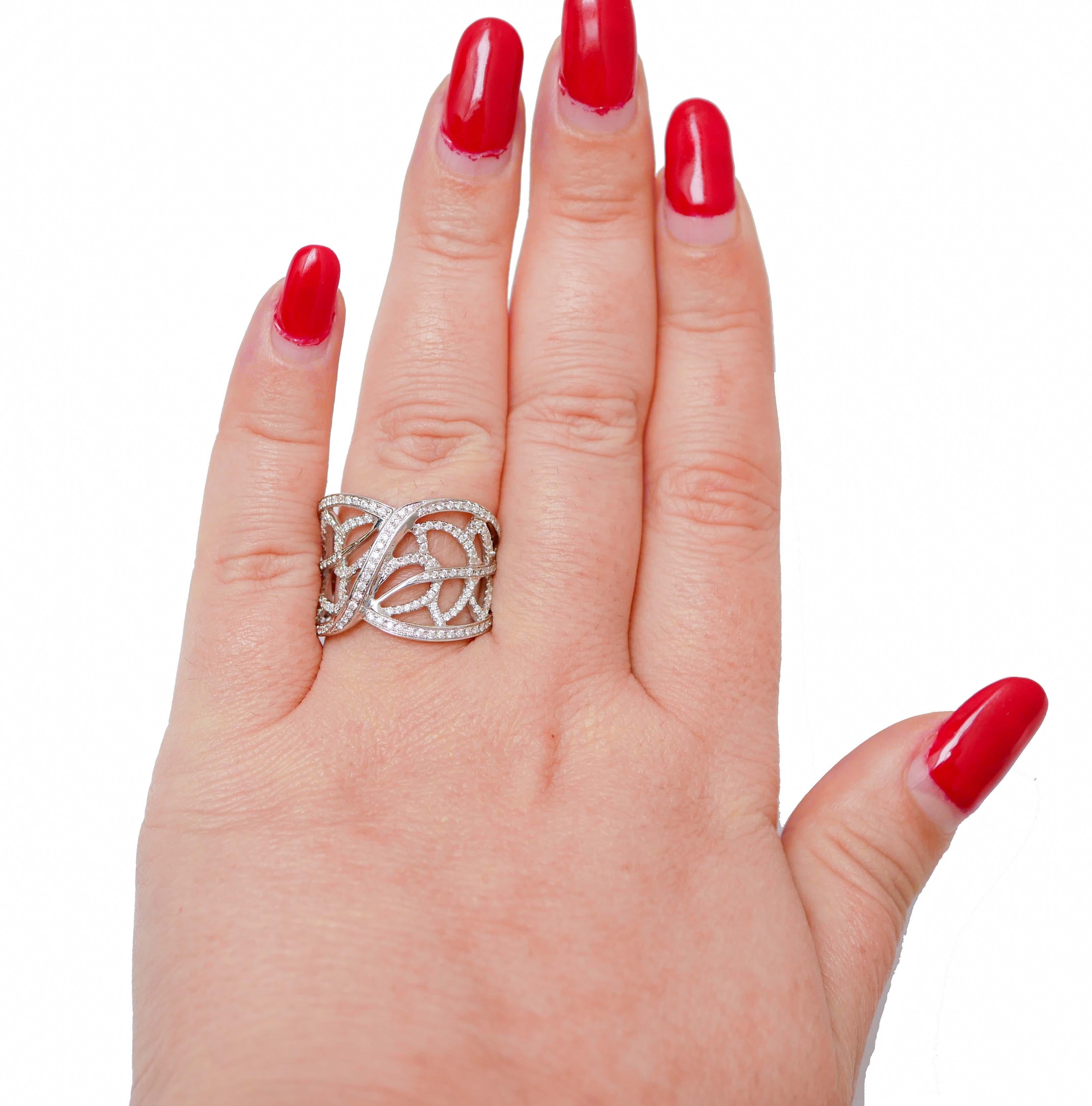 Brilliant Cut Diamonds, 18 Karat White Gold Band Ring. For Sale