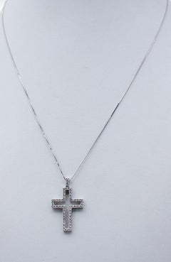 Diamonds, 18 Karat White Gold Cross Pendant Necklace