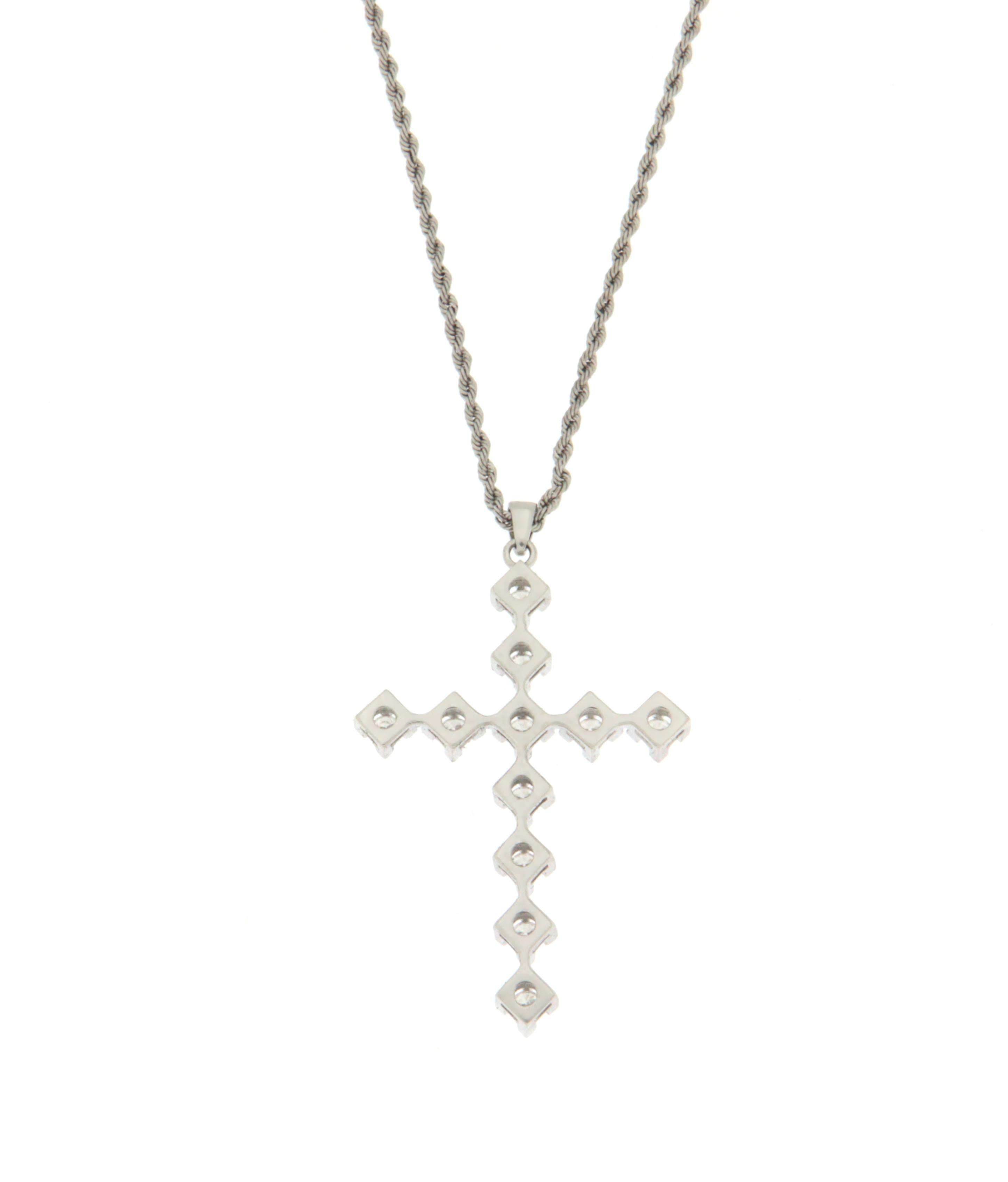 Brilliant Cut Diamonds 18 Karat White Gold Cross Pendant Necklace For Sale