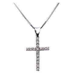 Diamonds, 18 Karat White Gold Cross Pendant Necklace