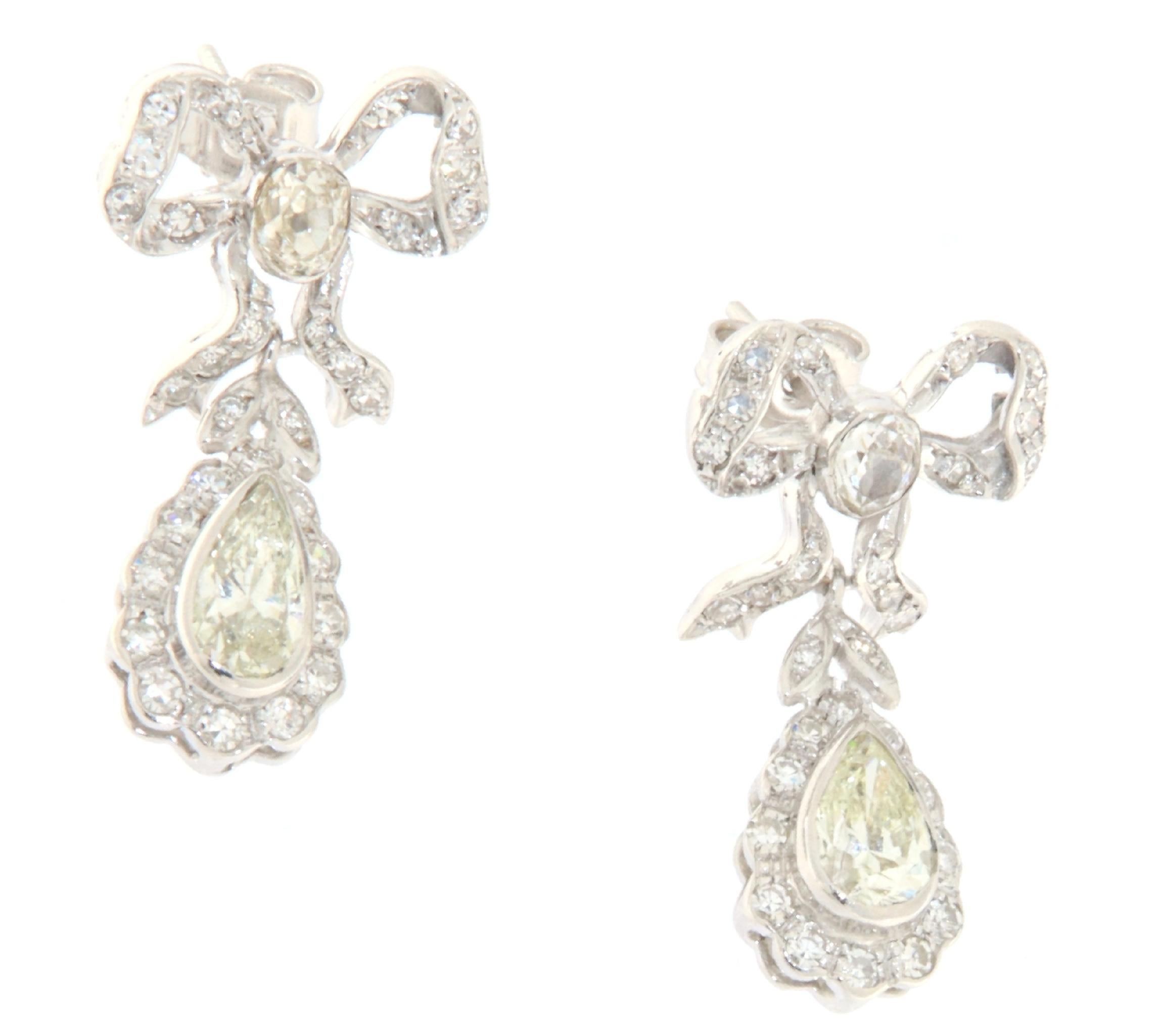 Artisan Diamonds 18 Karat White Gold Drop Earrings For Sale