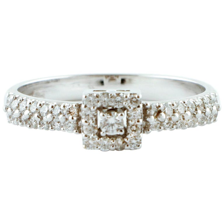 Diamonds, 18 Karat White Gold Engagement Ring For Sale