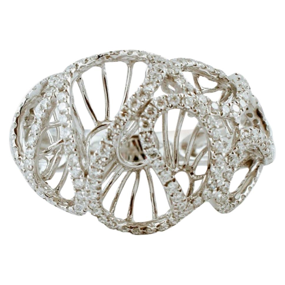 Diamonds, 18 Karat White Gold Fashion Dome Ring For Sale