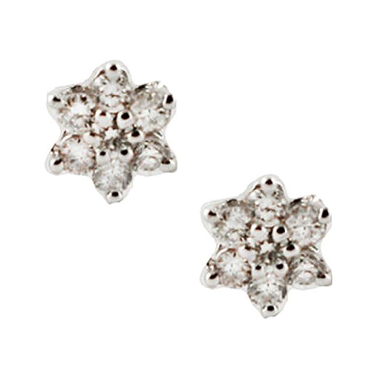 0, 22 Carat Diamonds, 18 Karat White Gold Flower Earrings