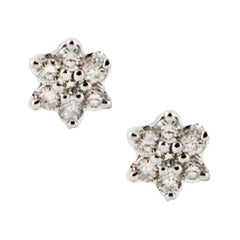 Boucles d'oreilles fleurs en or blanc 18 carats et diamants de 0, 22 carat