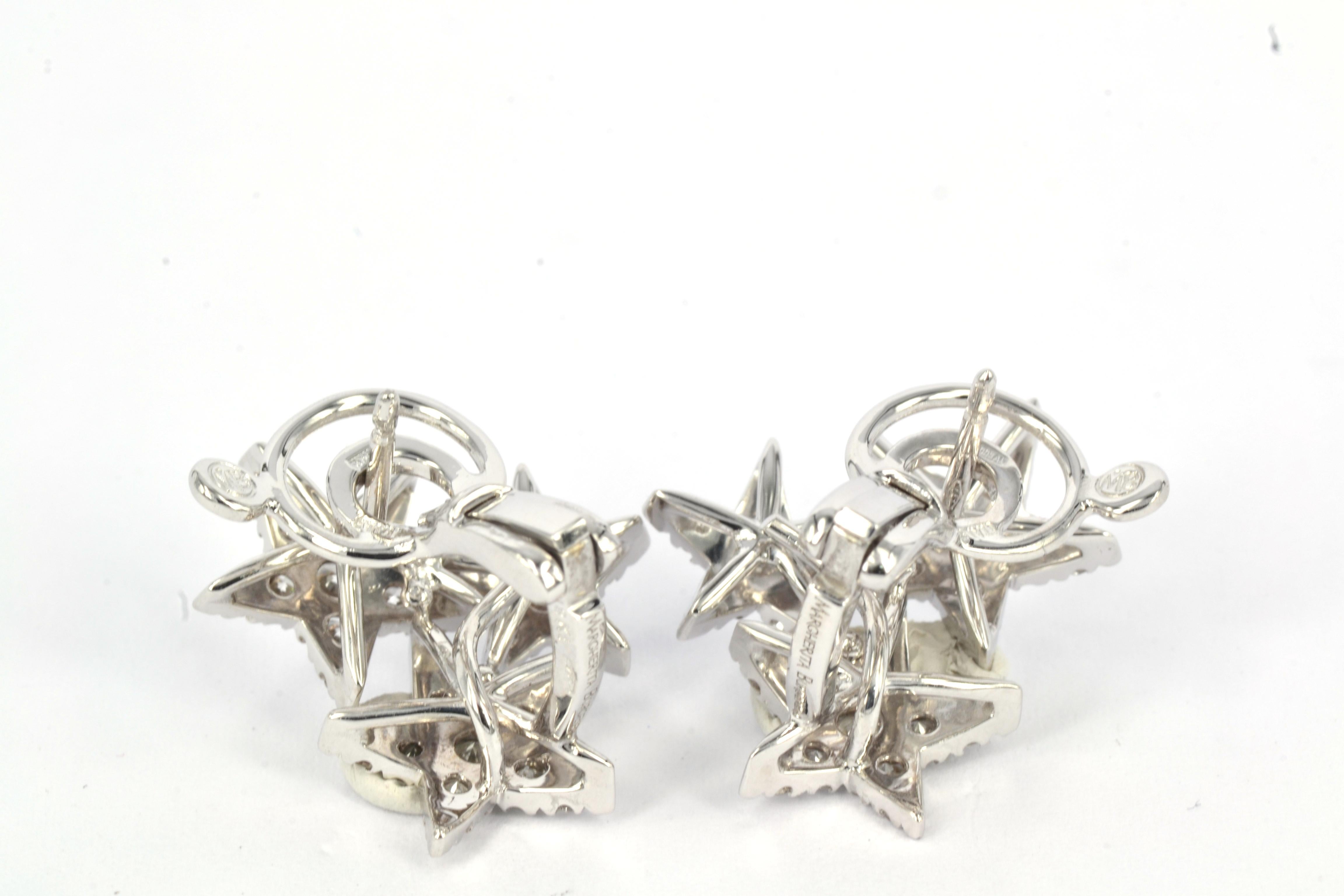 Boucles d'oreilles en or blanc 18 carats faites à la main en Italie Combien d'étoiles ? en vente 7
