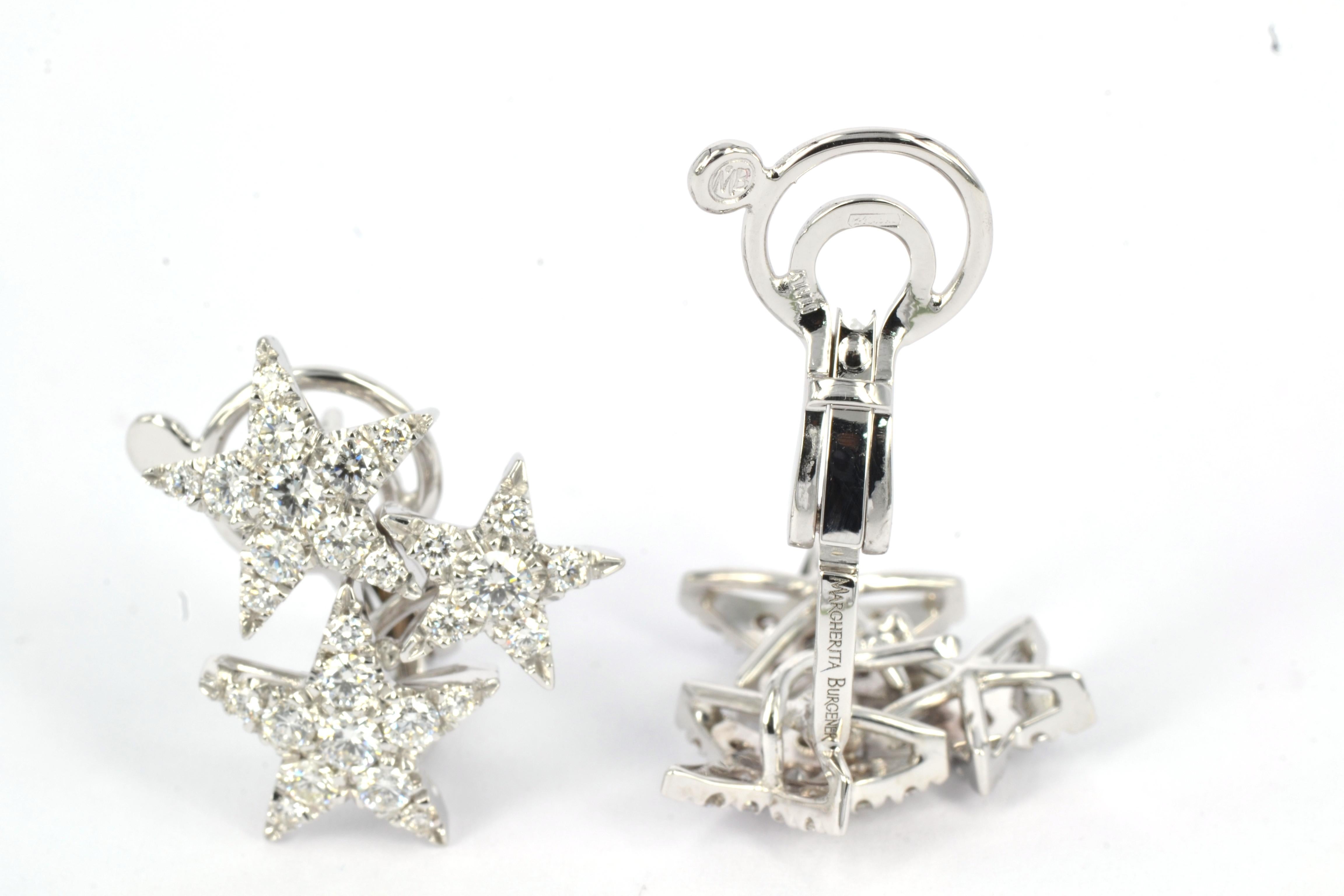 Diamonds 18 Karat White Gold Handmade in Italy How Many Stars Earrings In New Condition For Sale In Valenza , IT