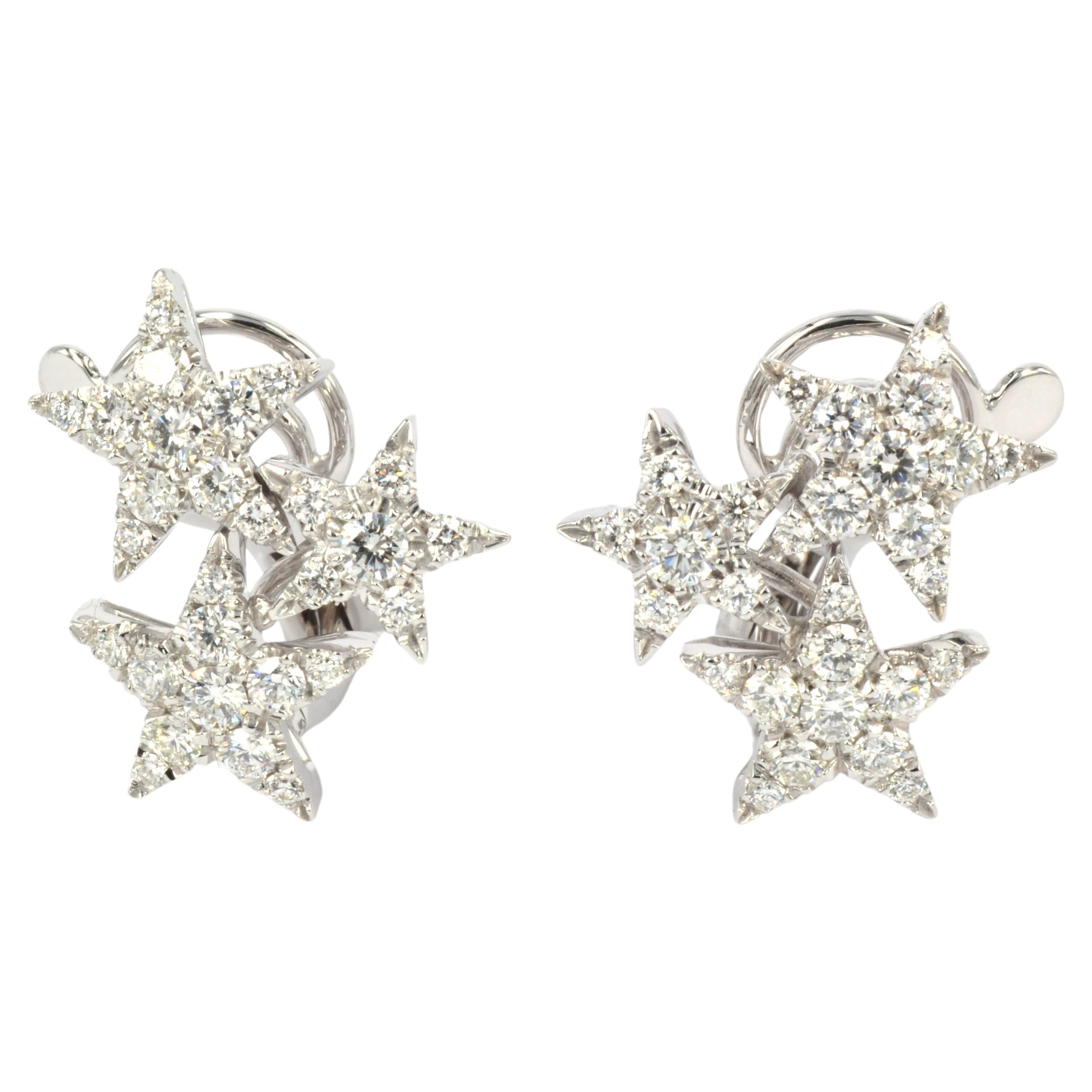 Boucles d'oreilles en or blanc 18 carats faites à la main en Italie Combien d'étoiles ? en vente