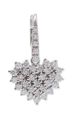 Diamonds, 18 Karat White Gold Heart Pendant Earrings.