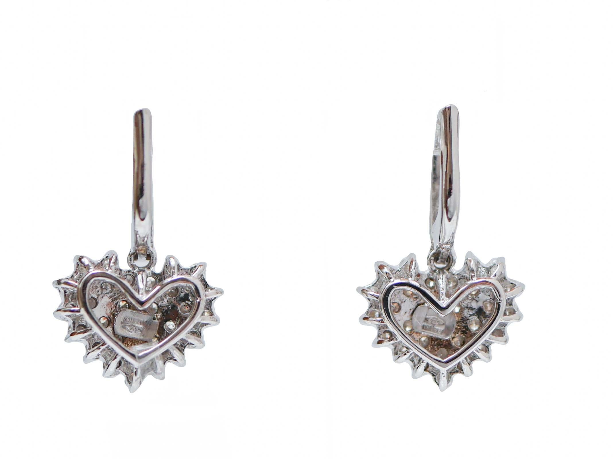 Modern Diamonds, 18 Karat White Gold Heart Pendant Earrings. For Sale