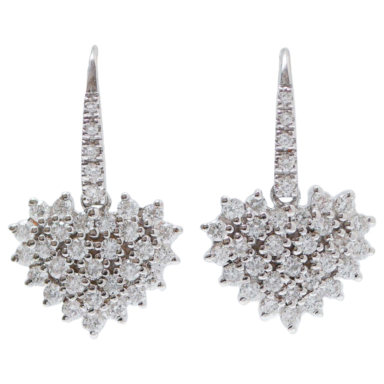 Diamants, boucles d'oreilles pendantes en or blanc 18 carats.