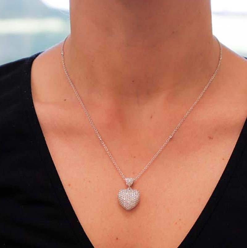 Diamonds, 18 Karat White Gold Heart Shape Pendant Necklace In New Condition For Sale In Marcianise, Marcianise (CE)