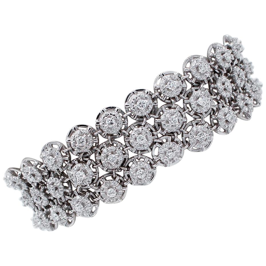 6, 15 carat Diamonds, 18 Karat White Gold Link Bracelet