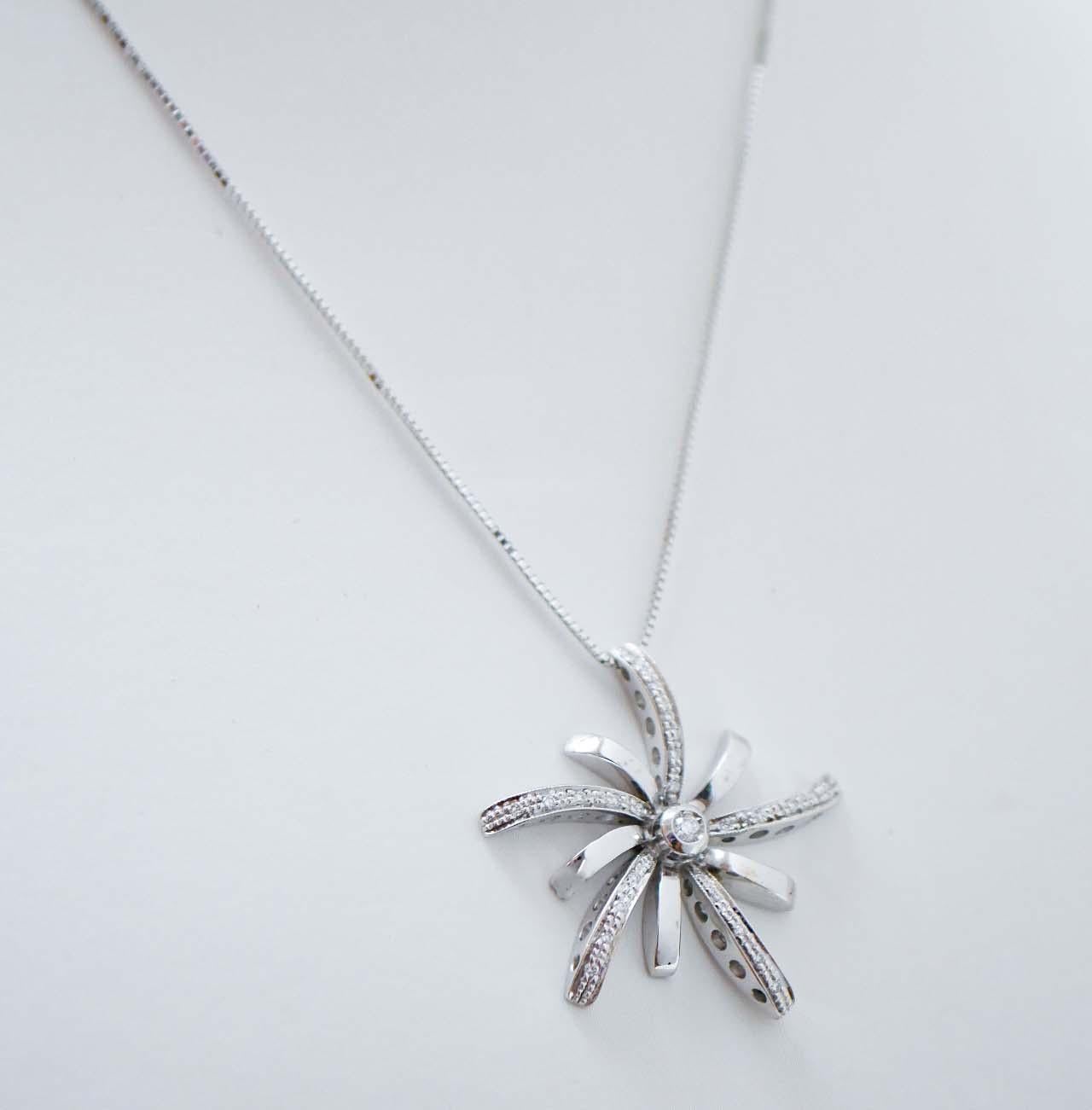 Modern Diamonds, 18 Karat White Gold Pendant Necklace. For Sale