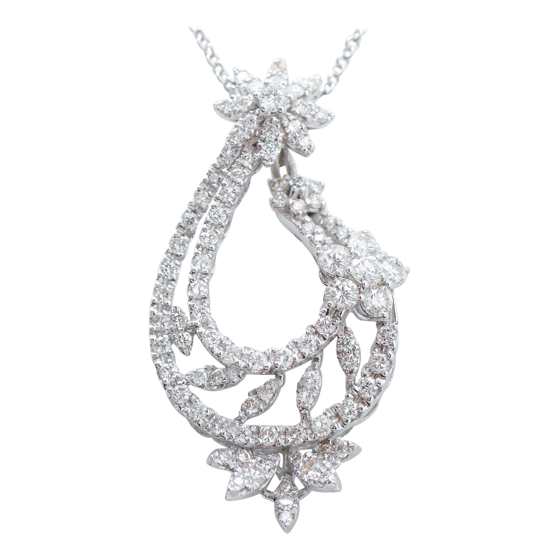 Diamantes, Collar Colgante de Oro Blanco de 18 Kilates.