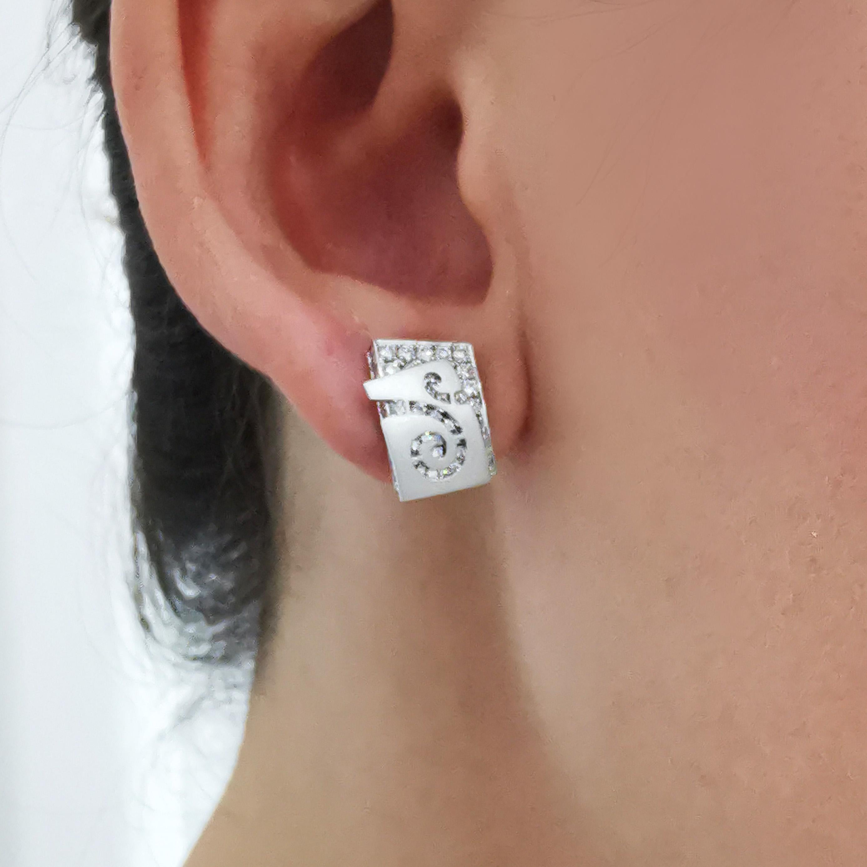 Diamonds 18 Karat White Gold Studs Veil Earrings For Sale 2