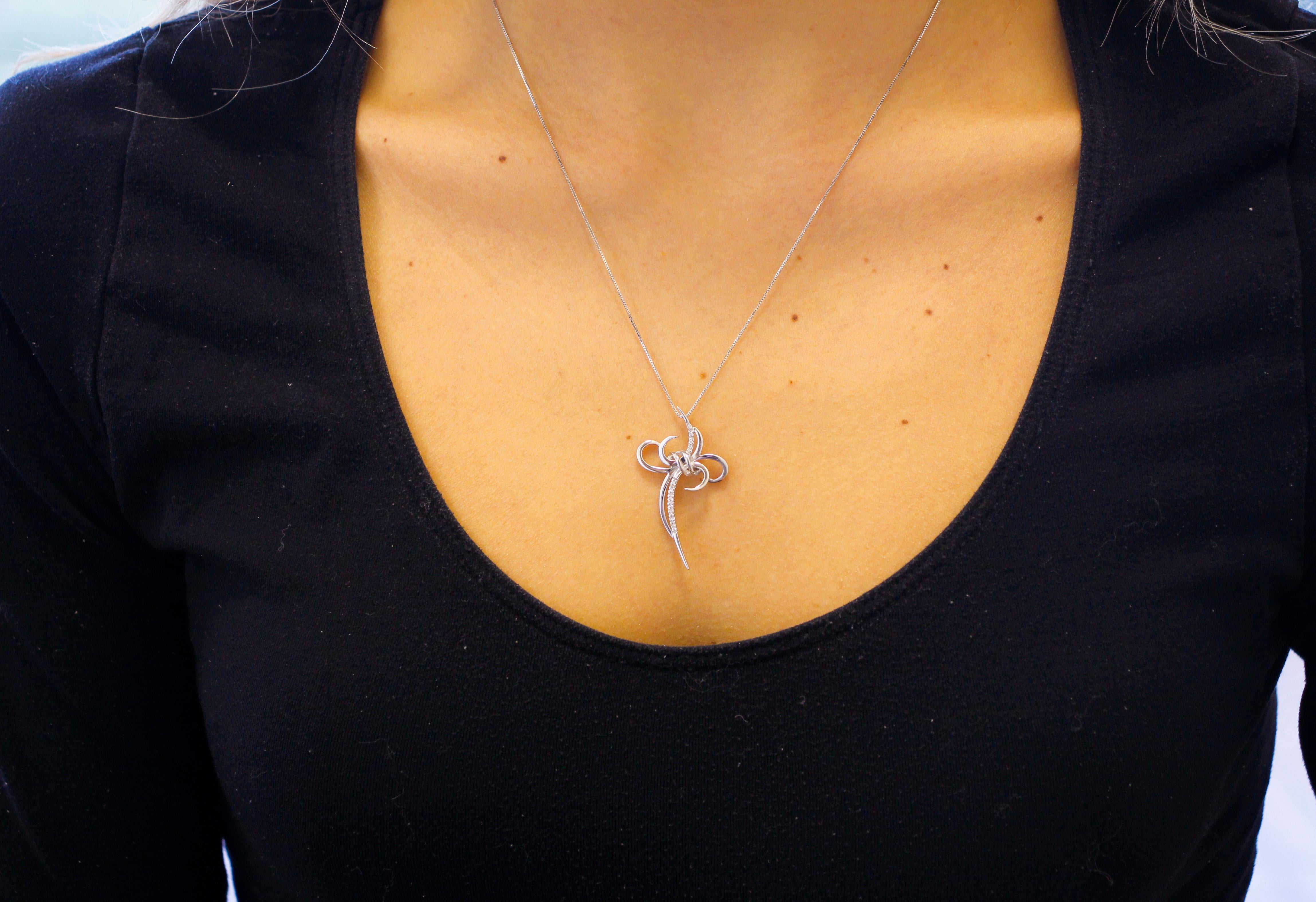 Women's Diamonds, 18 Karat White Gold Stylized Cross Pendant Necklace For Sale