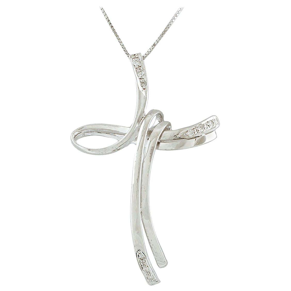 Diamonds, 18 Karat White Gold Stylized Cross Pendant Necklace