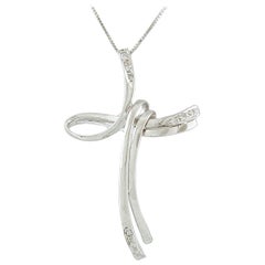 Diamonds, 18 Karat White Gold Stylized Cross Pendant Necklace