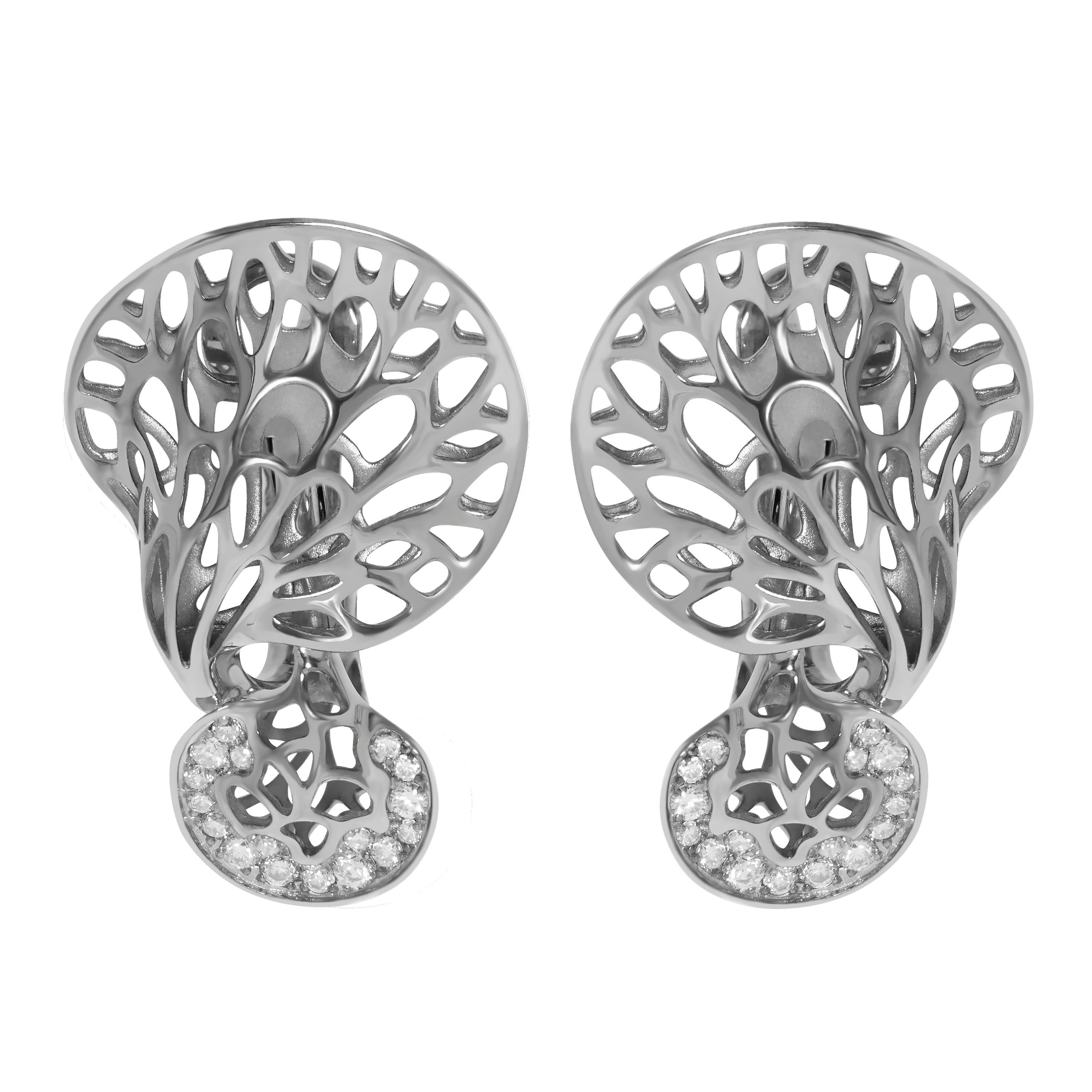 Diamonds 18 Karat White Gold Tree Mushroom Ring Earrings Suite For Sale 1