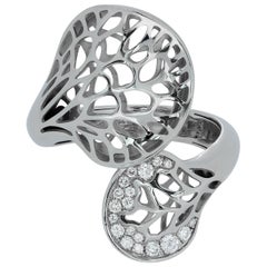 Bague champignon en forme d'arbre en or blanc 18 carats avec diamants