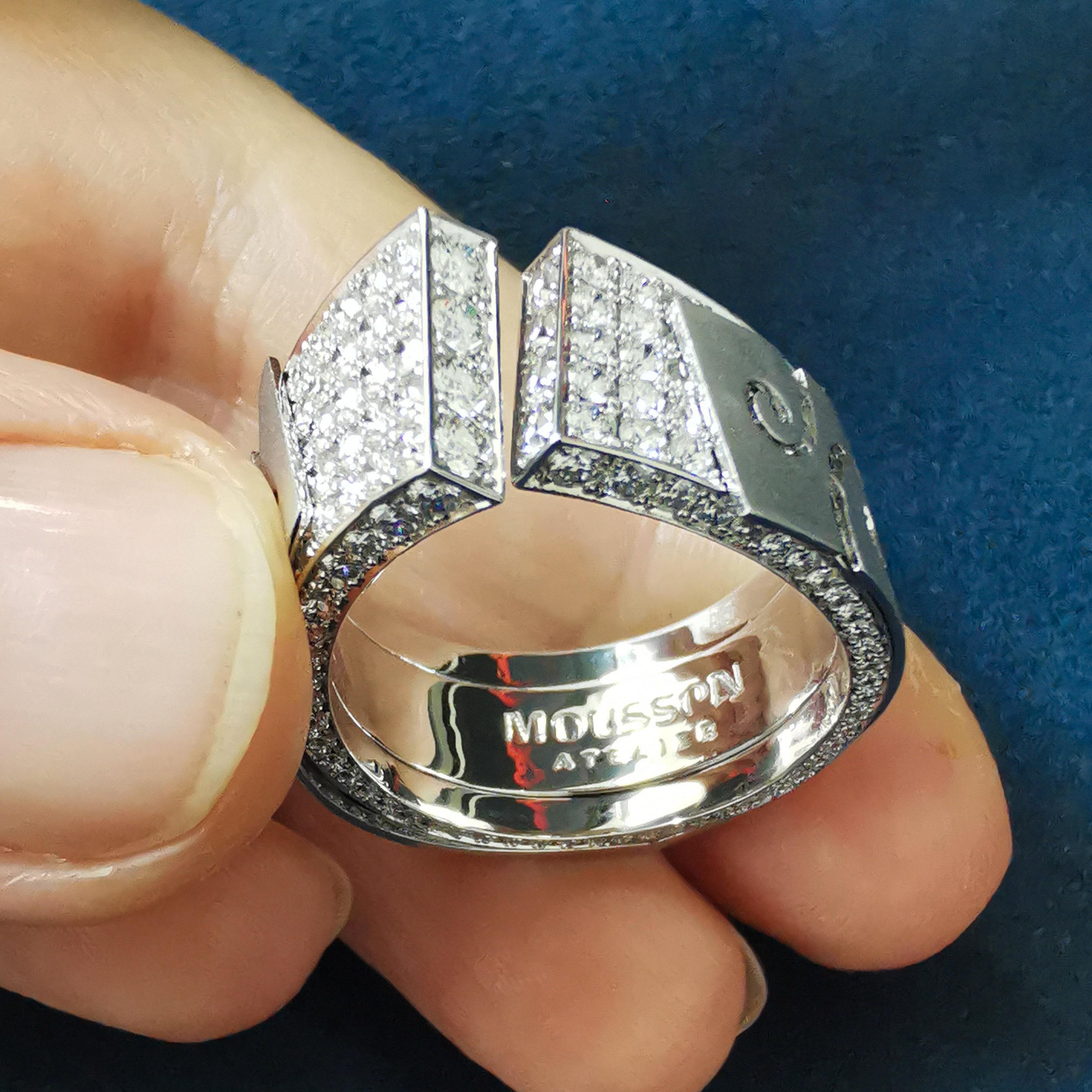 Art Deco Diamonds 18 Karat White Gold Veil Ring For Sale