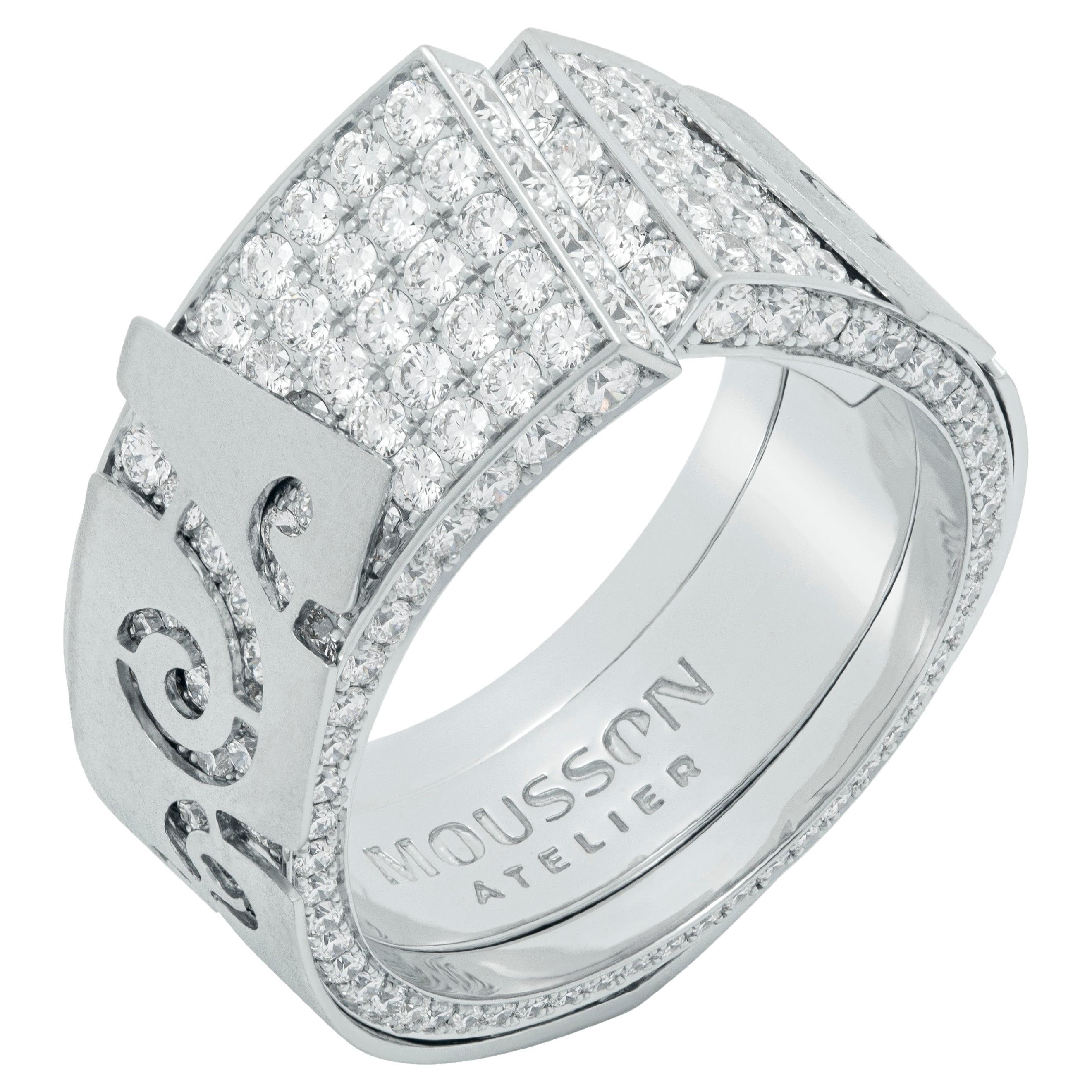 Diamonds 18 Karat White Gold Veil Ring For Sale