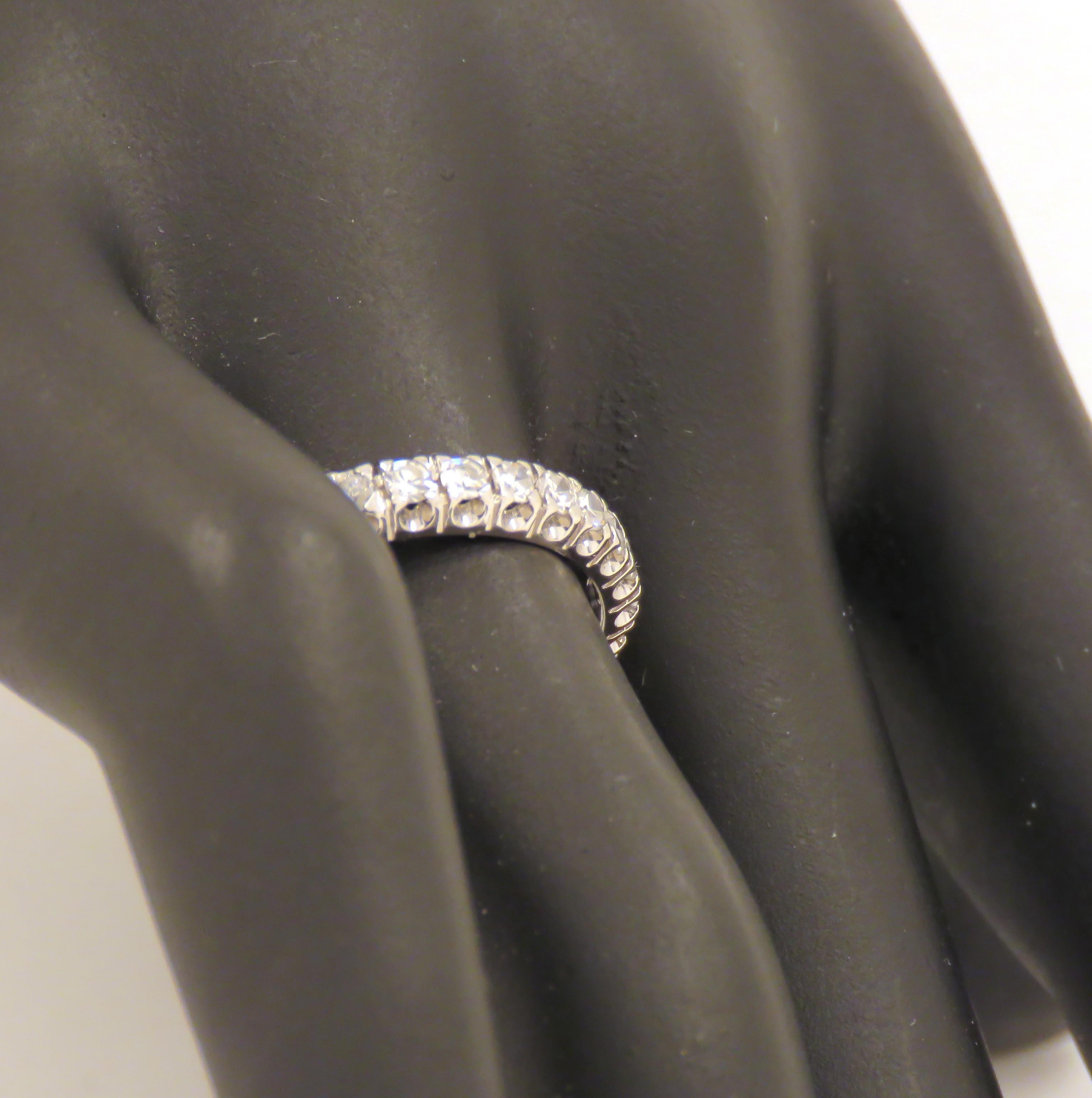 Retro Diamonds 18 Karat White Gold Vintage Eternity Ring Handcrafted For Sale