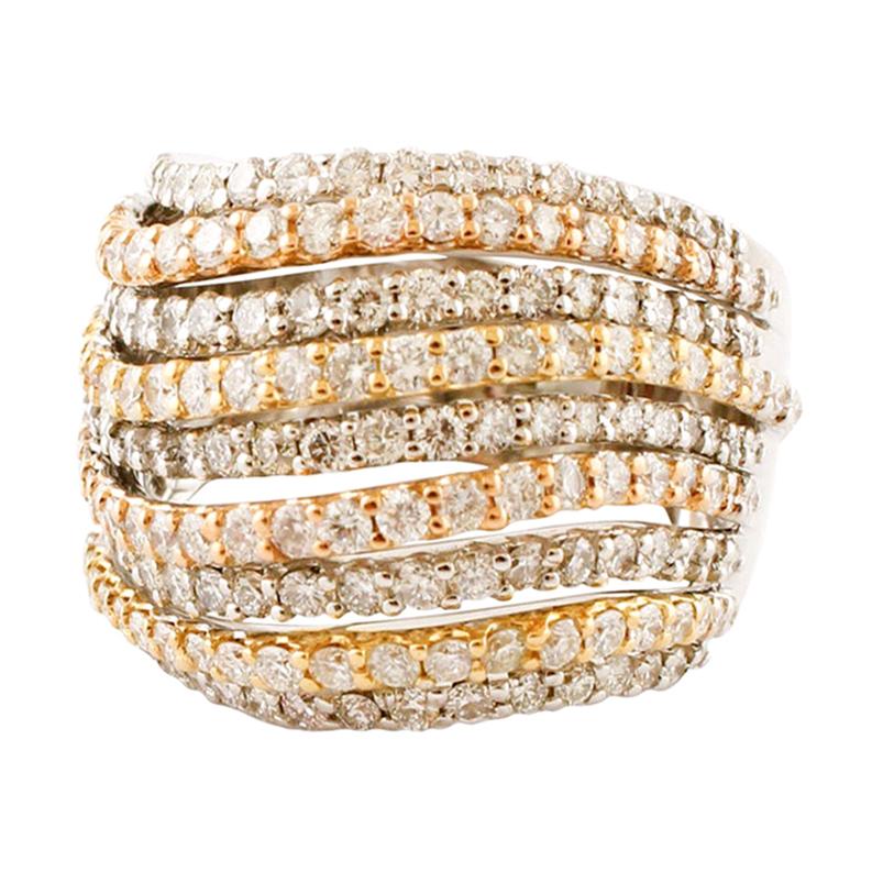 Diamonds, 18 Karat White, Rose and Yellow Gold Band Ring For Sale