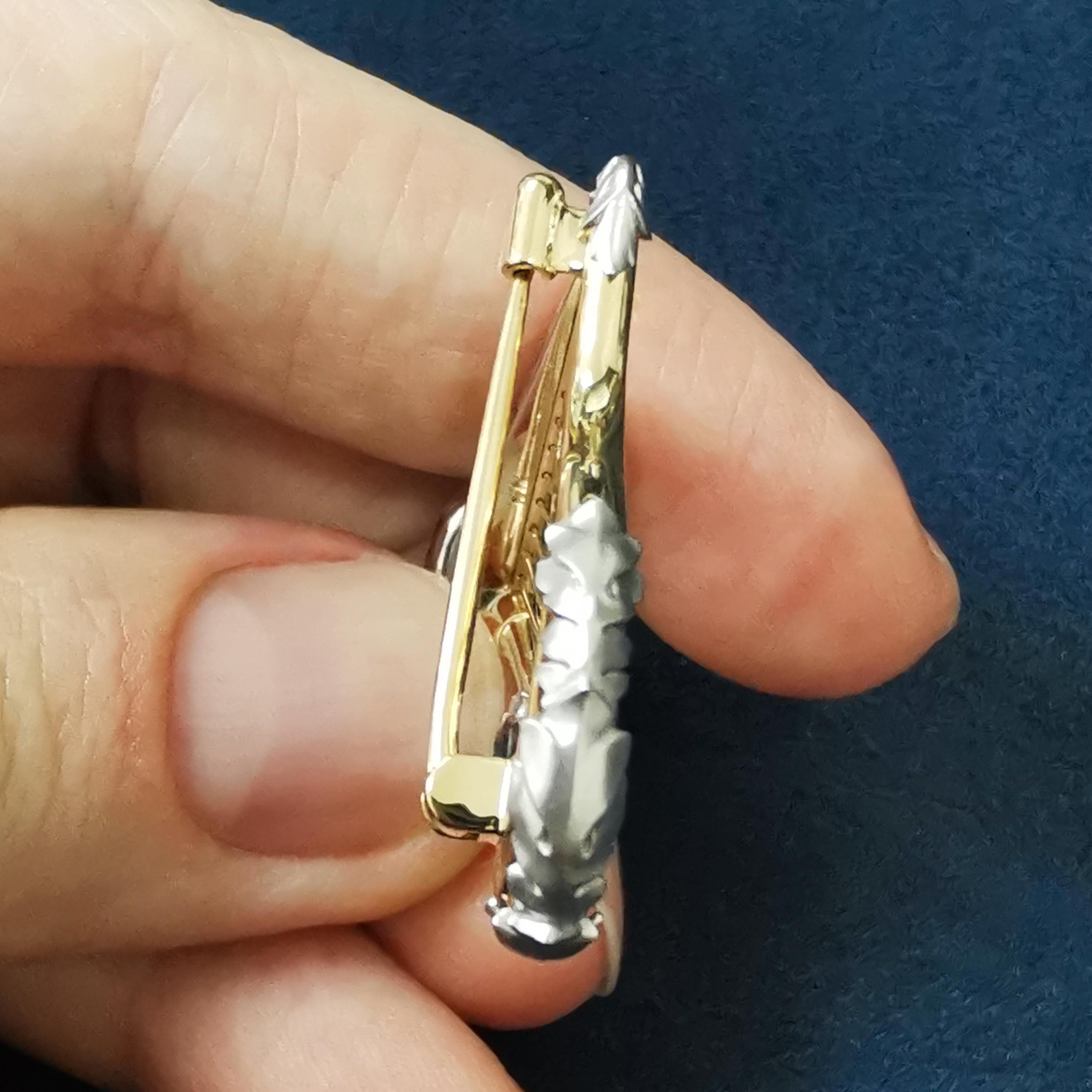 Women's or Men's Diamonds 18 Karat White Yellow Gold Harp Brooch