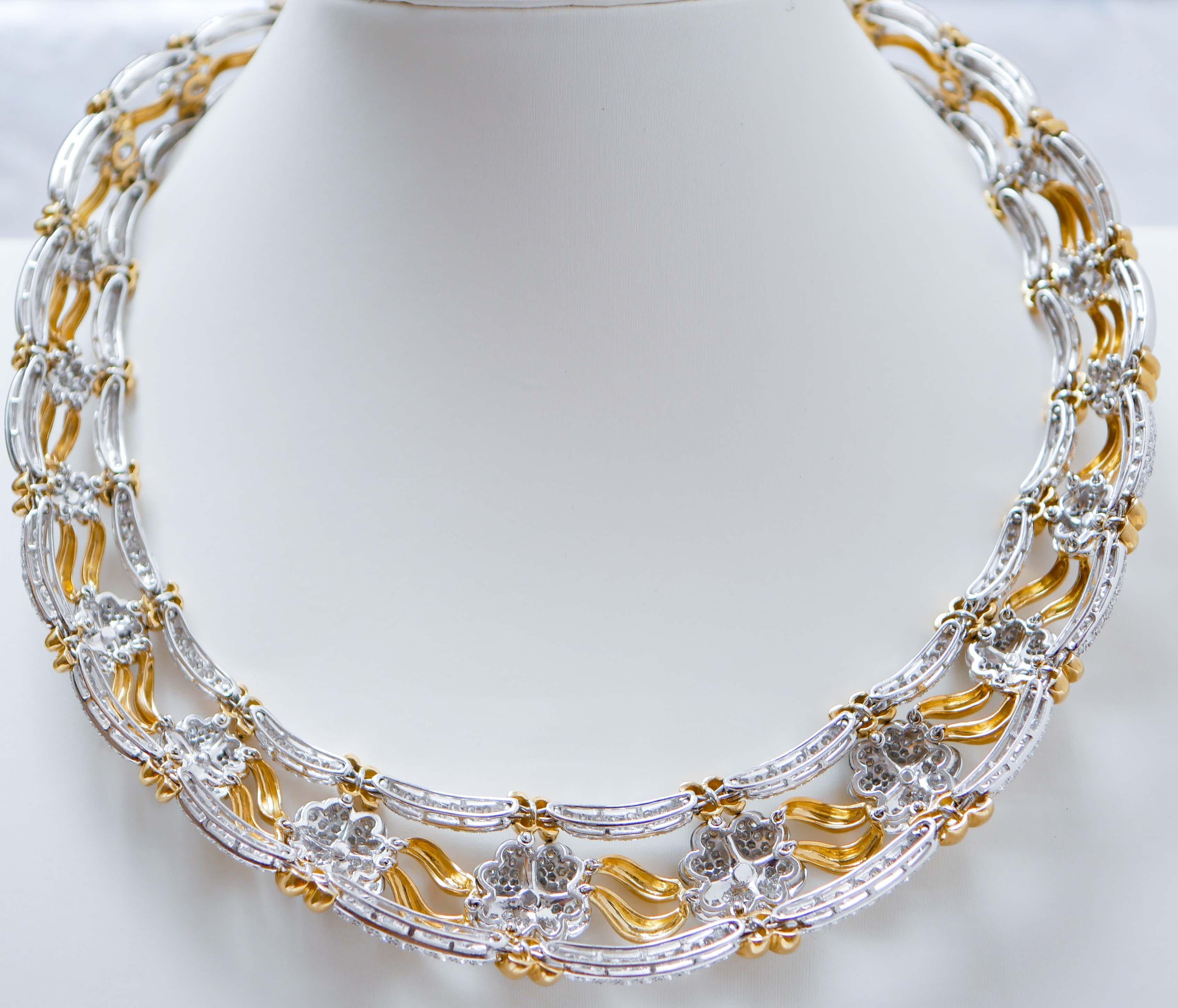 Halskette aus Diamanten, 18 Karat Gelbgold und Weißgold. (Retro) im Angebot