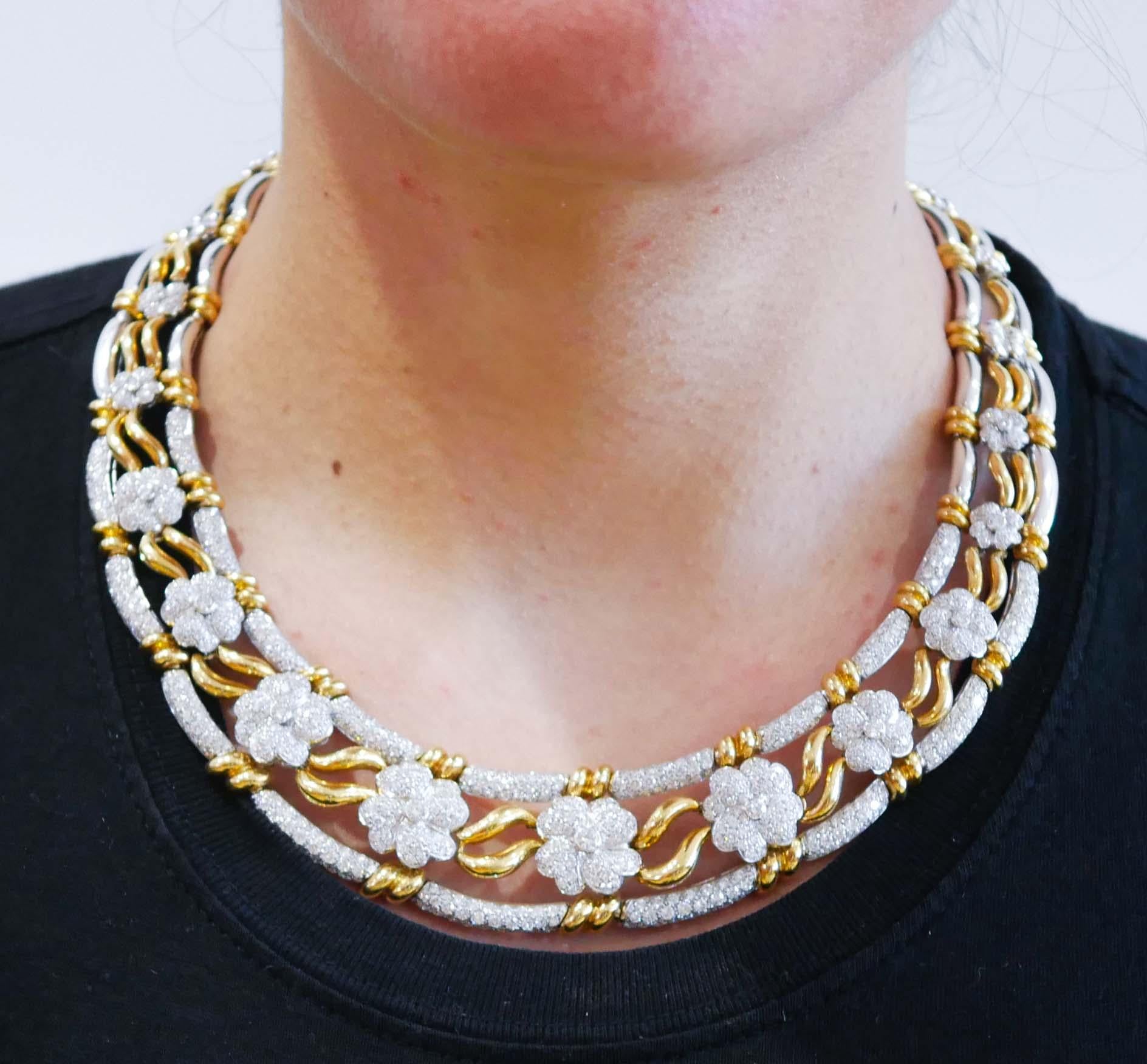 Halskette aus Diamanten, 18 Karat Gelbgold und Weißgold. im Zustand „Gut“ im Angebot in Marcianise, Marcianise (CE)