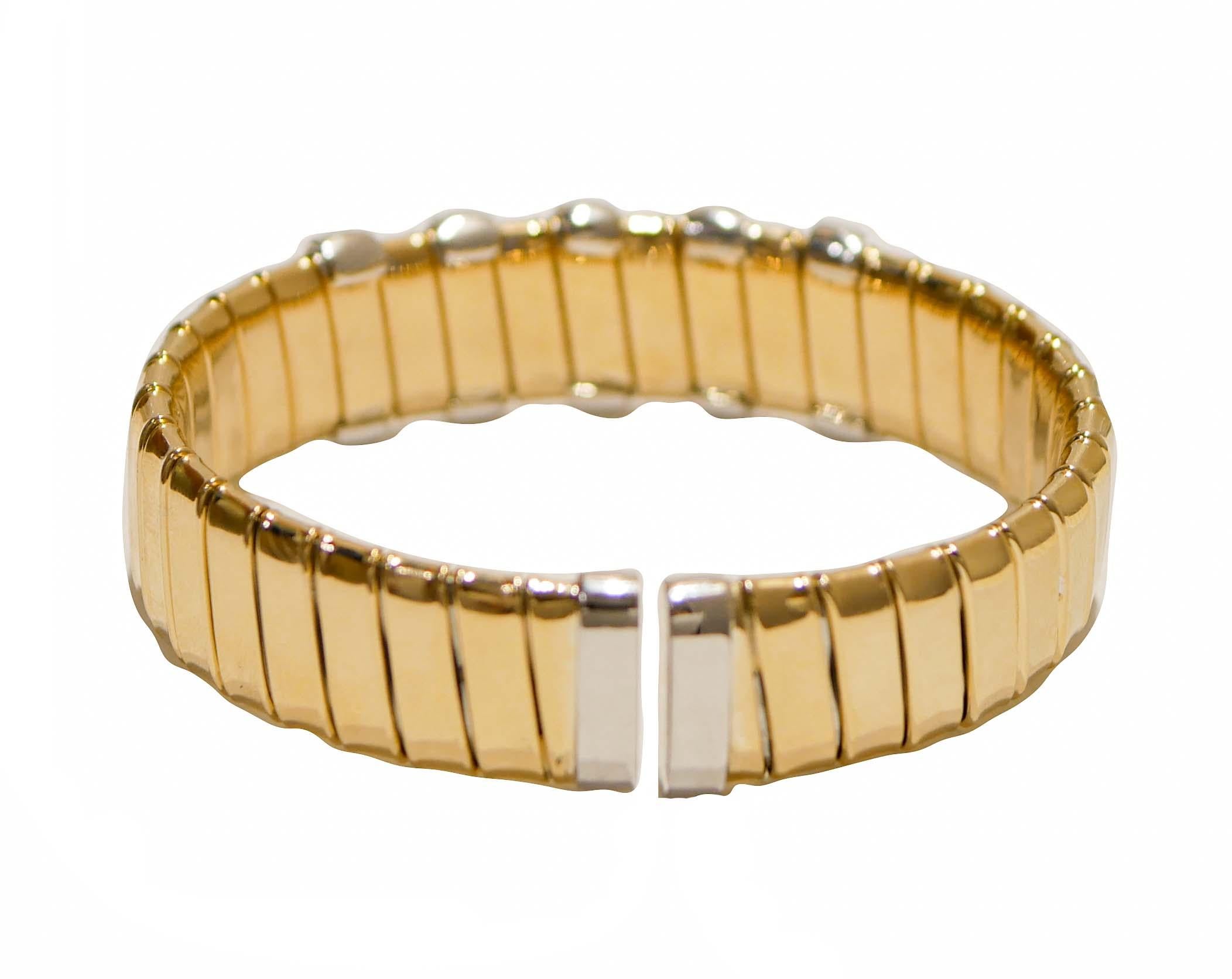 Tubogas-Armband aus Diamanten, 18 Karat Gelbgold und Weißgold. (Retro) im Angebot