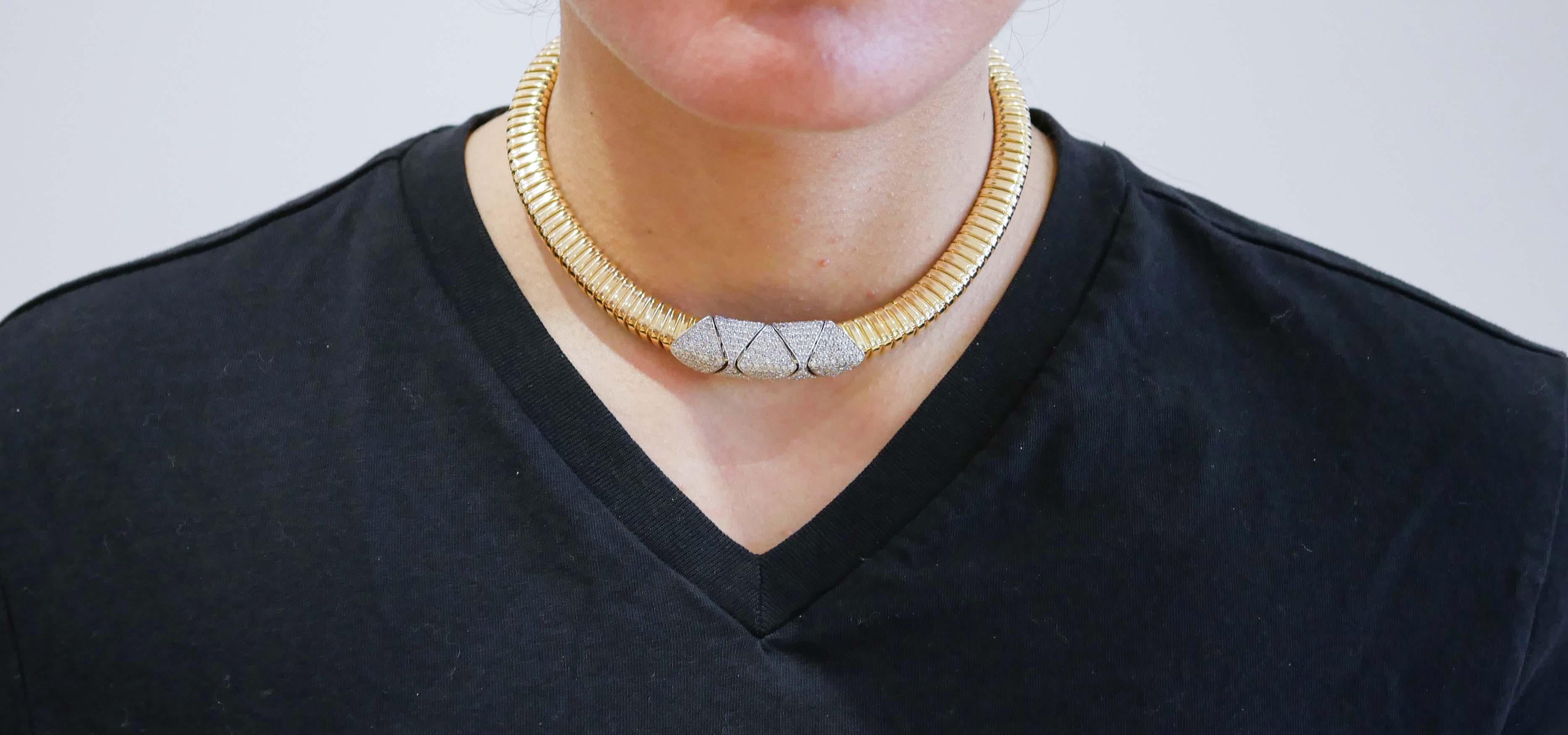 Tubogas-Halskette aus Diamanten, 18 Karat Gelbgold und Weißgold. im Zustand „Gut“ in Marcianise, Marcianise (CE)