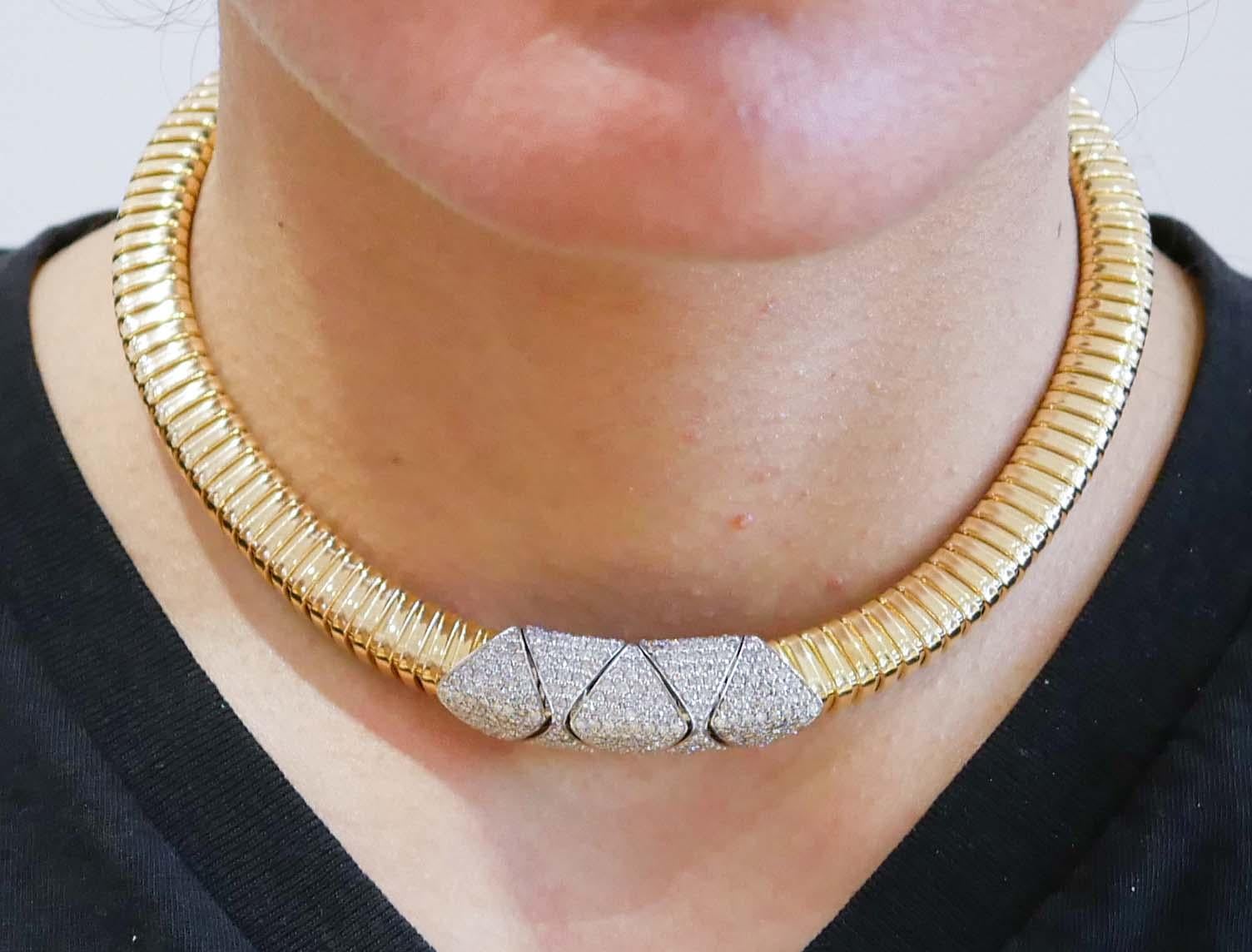 Tubogas-Halskette aus Diamanten, 18 Karat Gelbgold und Weißgold. Damen