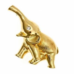 Diamonds 18 Karat Yellow Gold BABY ELEPHANT Pin by John Landrum Bryant