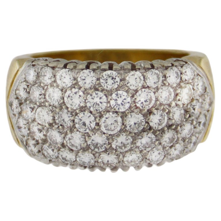 Bague Bombée en Or Jaune Pavée de Diamants