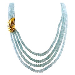 Diamonds, 18 Karat Yellow Gold Closure, Multi-Strand, Aquamarines Necklace