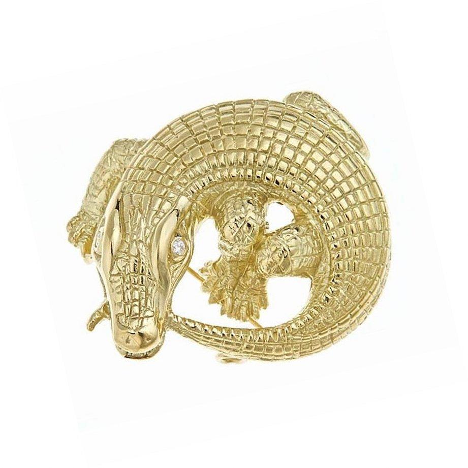 Contemporary Diamonds 18 Karat Yellow Gold CURLED ALLIGATOR Brooch by John Landrum Bryant For Sale