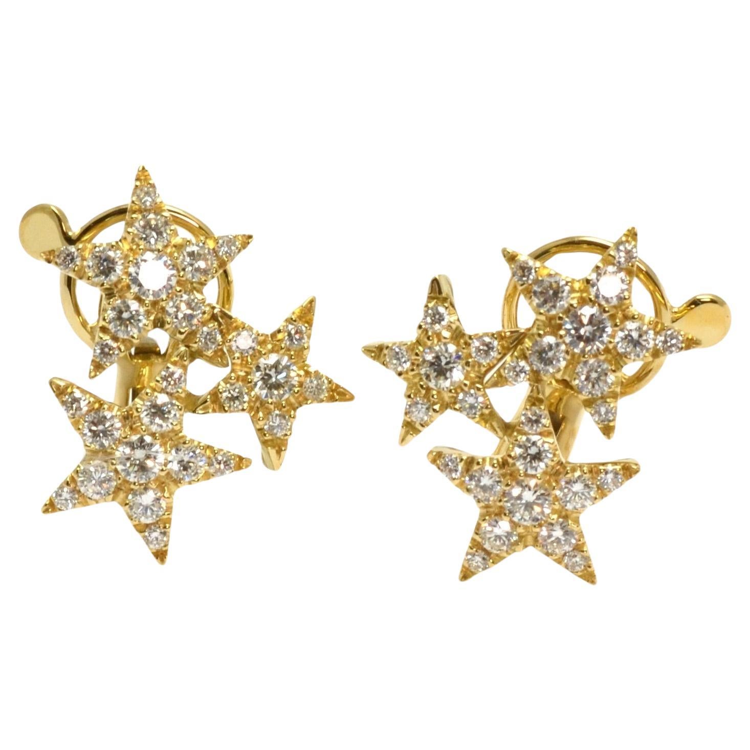 Ohrringe mit Diamanten aus 18 Karat Gelbgold, handgefertigt in Italien mit Sternen im Angebot