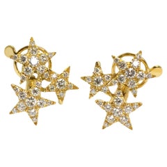 Used Diamonds 18 Karat Yellow Gold Handmade in Italy Stars Earrings