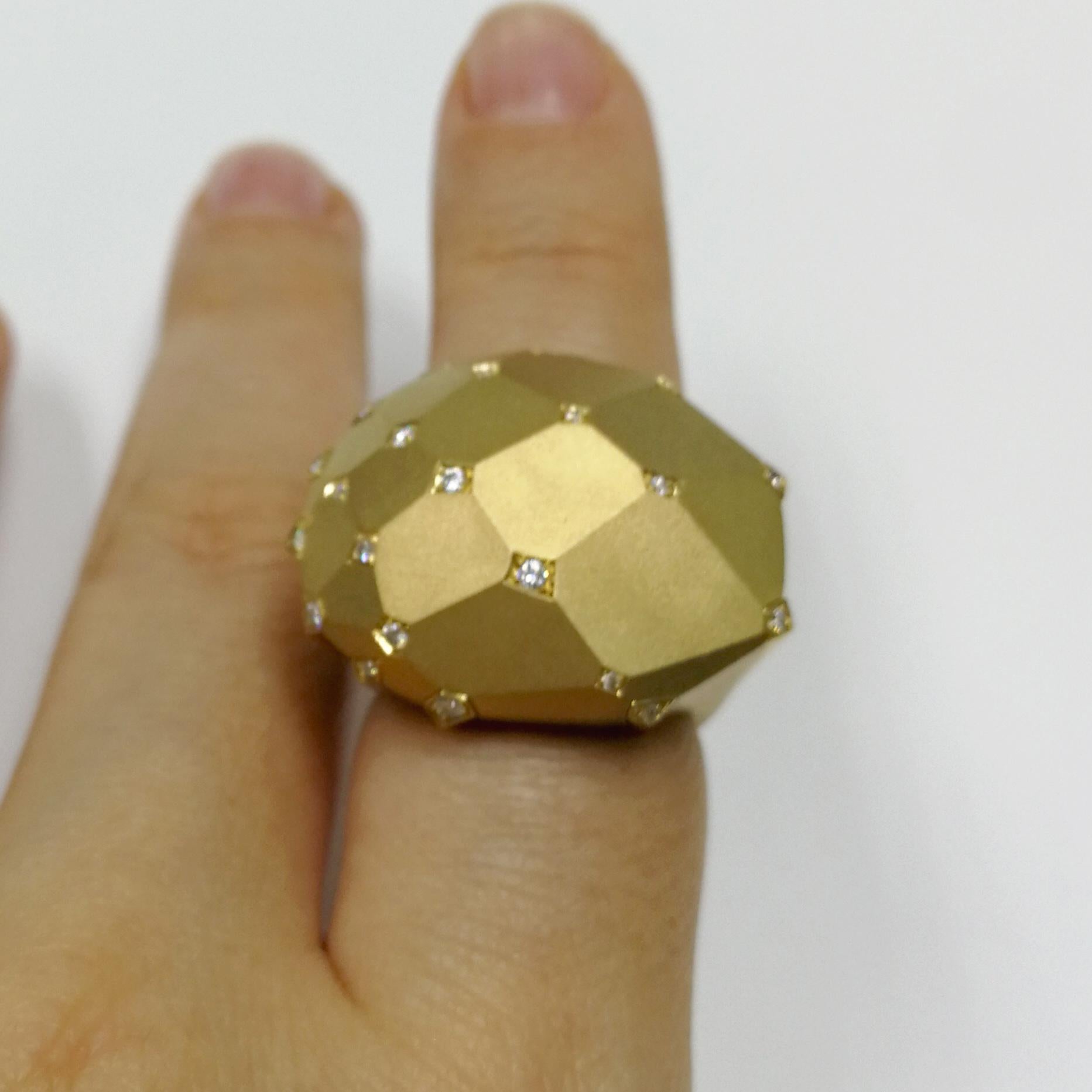Diamonds 18 Karat Yellow Matte Gold Geometry Big Ring For Sale 1