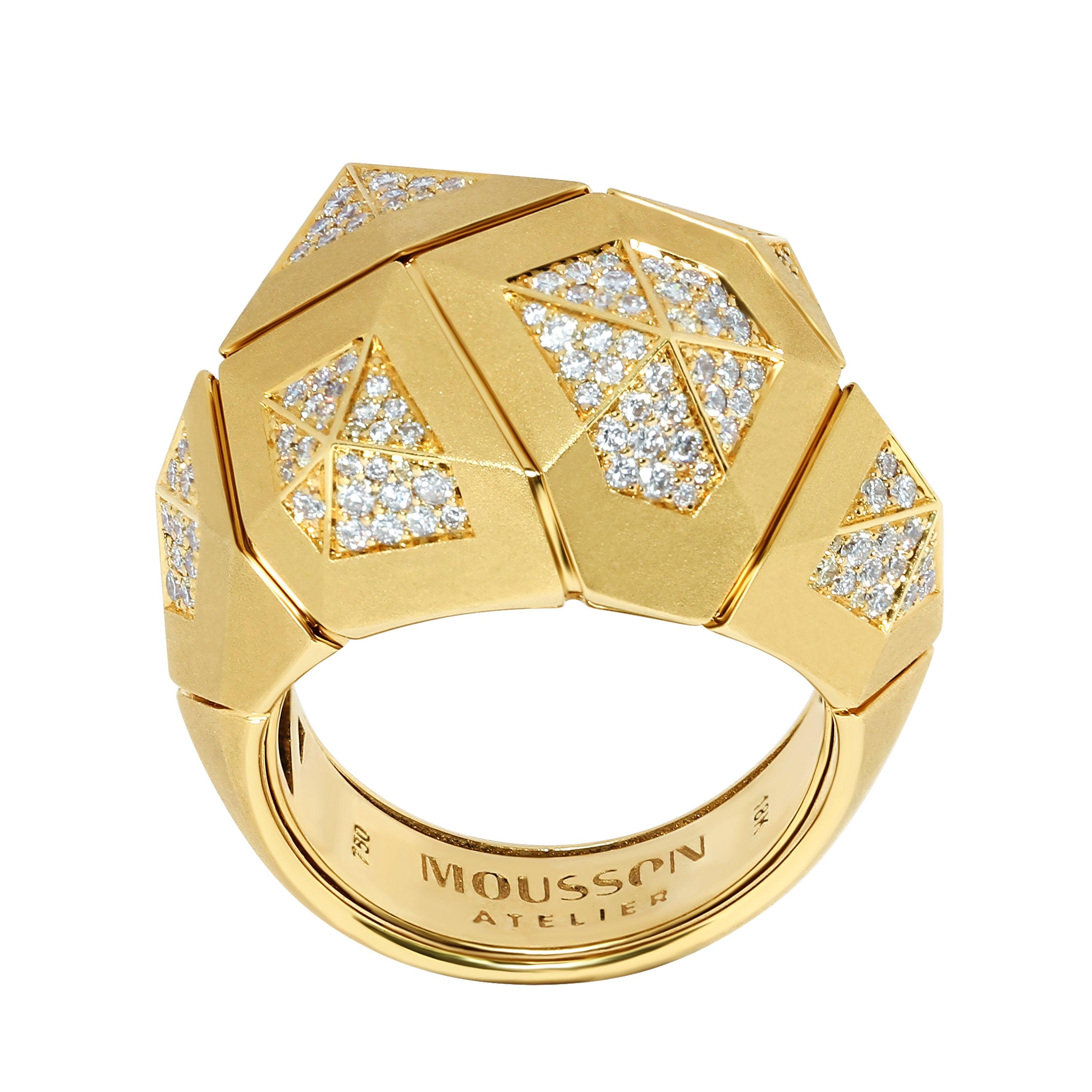Diamonds 18 Karat Yellow Matte Gold Geometry Big Ring 2