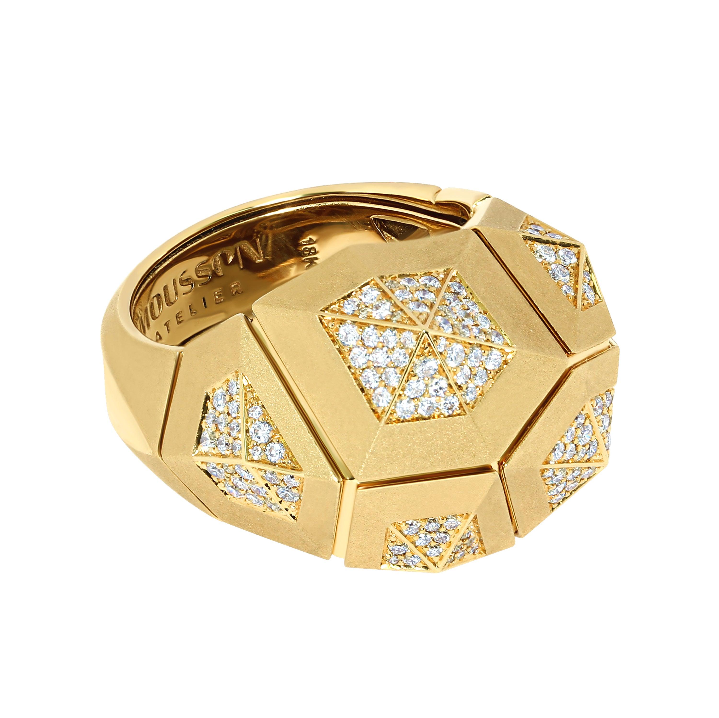 For Sale:  Diamonds 18 Karat Yellow Matte Gold Geometry Big Ring 3