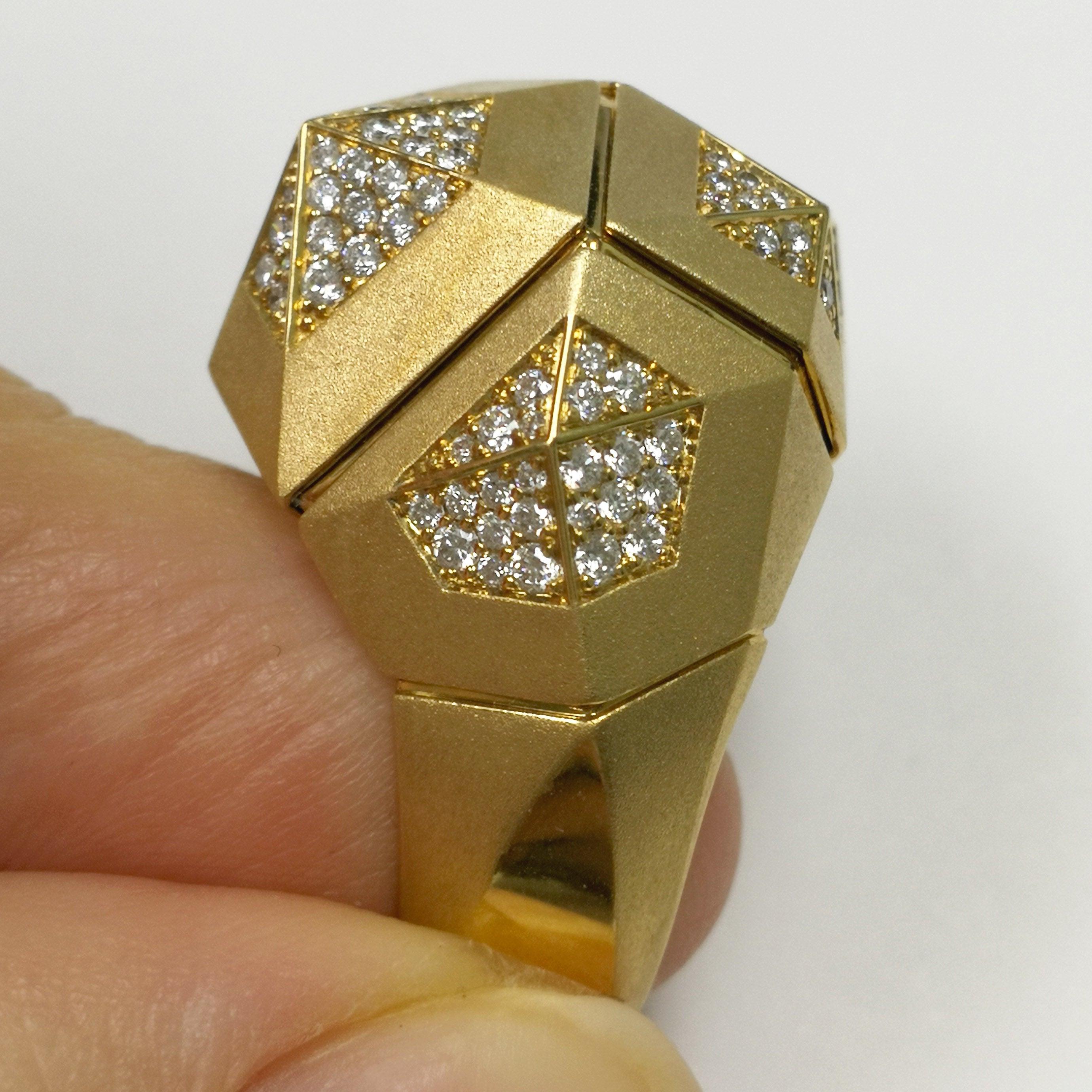 For Sale:  Diamonds 18 Karat Yellow Matte Gold Geometry Big Ring 6