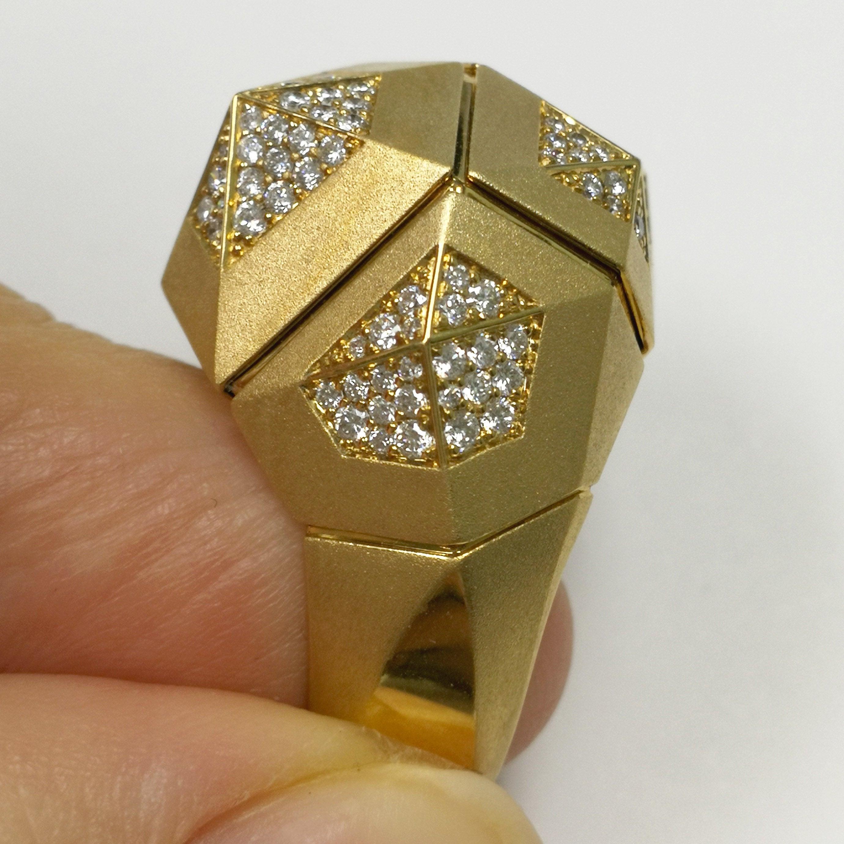 Diamonds 18 Karat Yellow Matte Gold Geometry Big Ring 6