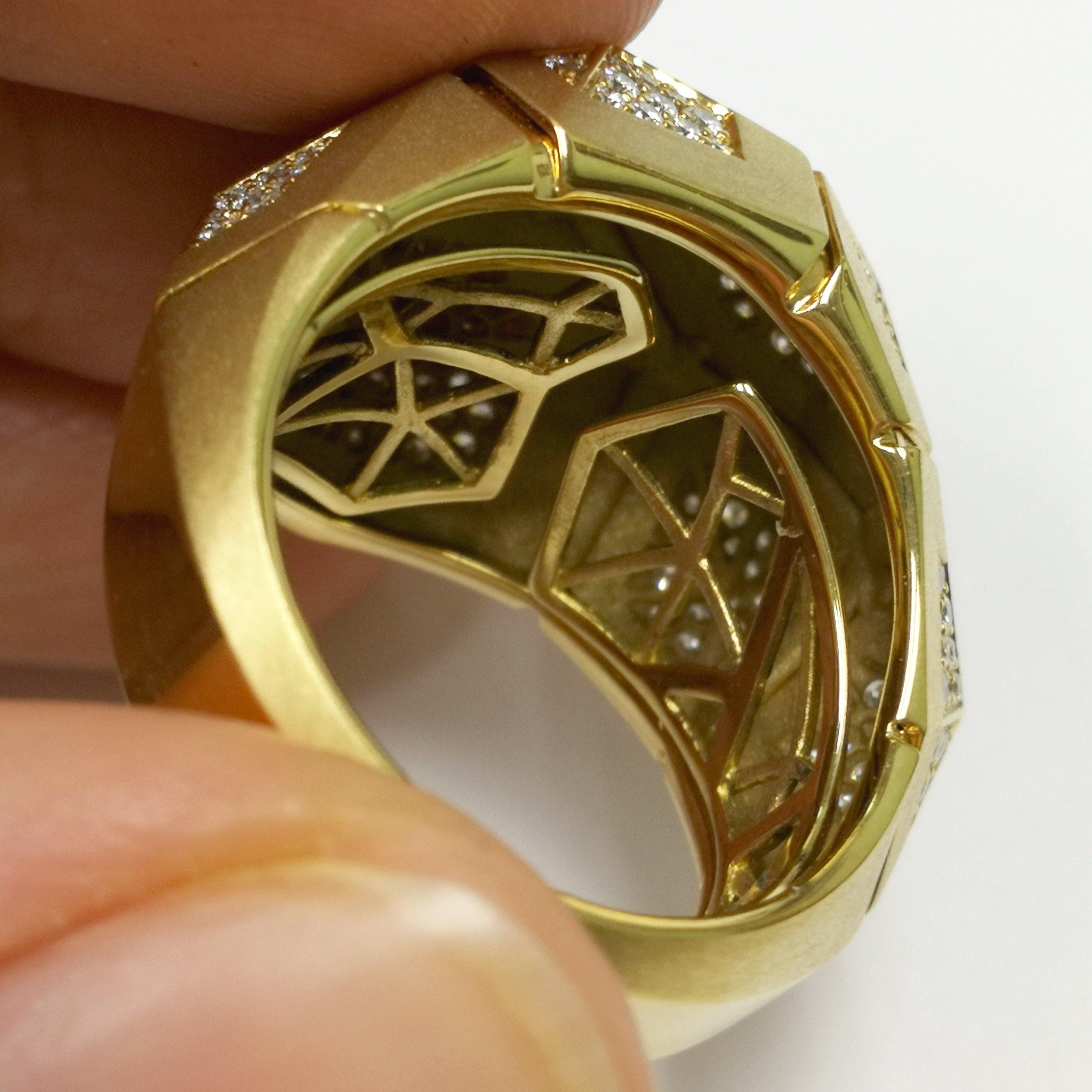 For Sale:  Diamonds 18 Karat Yellow Matte Gold Geometry Big Ring 8